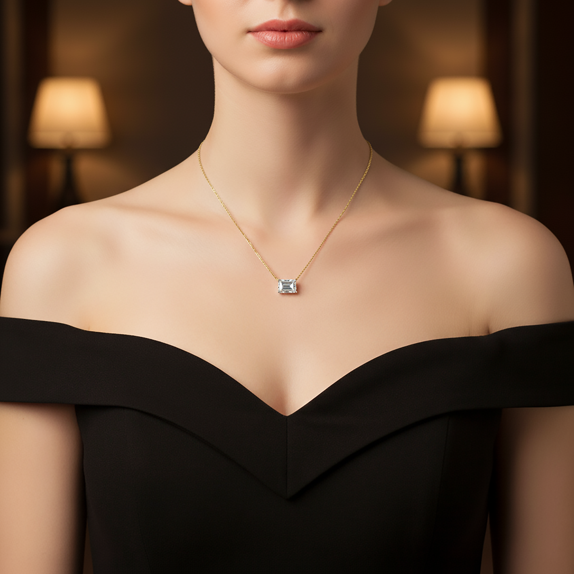 Solitaire Emerald Cut Pendant for Women