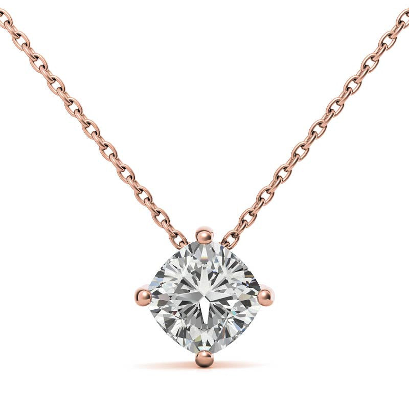 Cushion Cut Rose Gold Plated Solitaire Pendant
