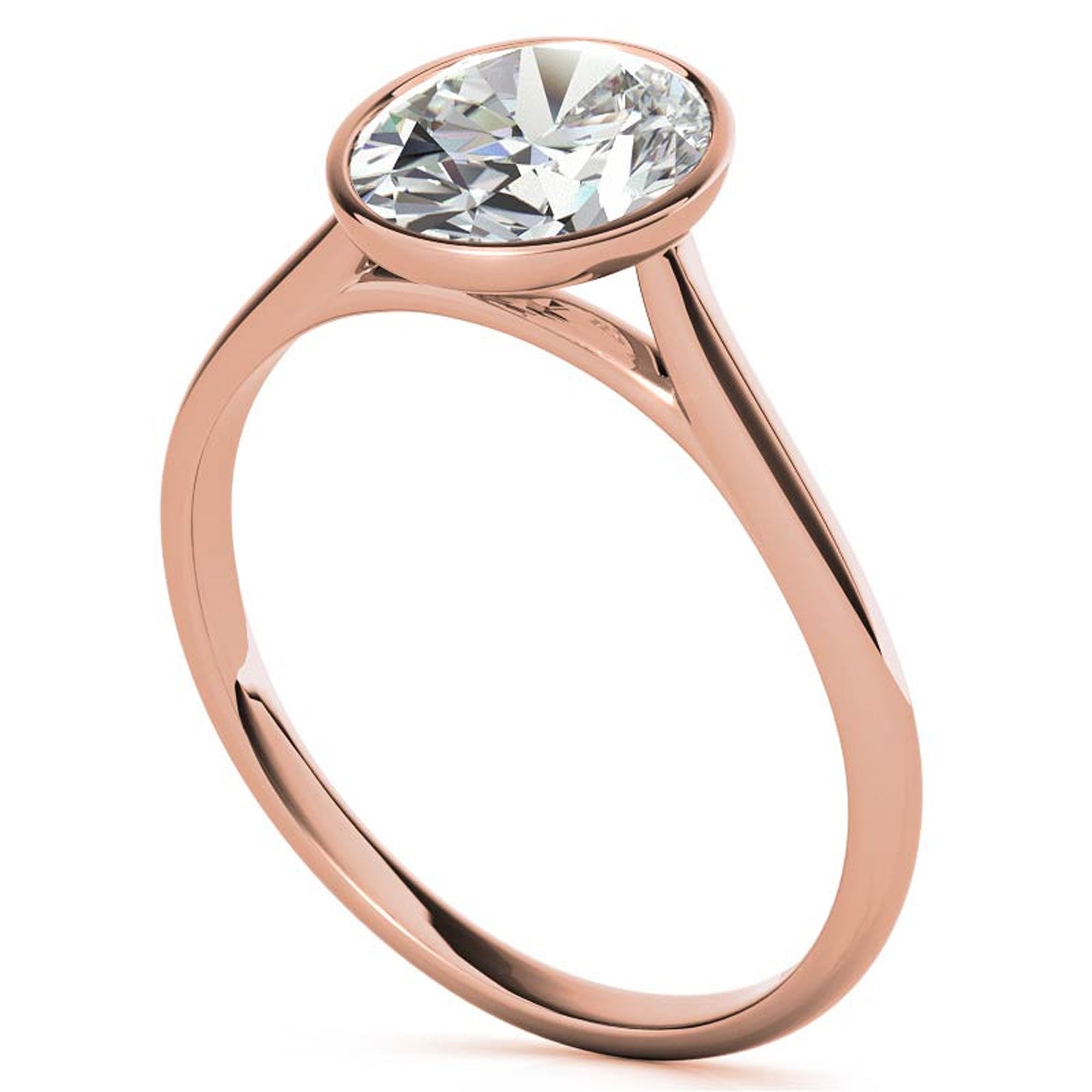 Adjustable Minimalist Sterling Silver Rose Gold Oval Cut Zircon Bezel Set Eangagement  Ring For Women
