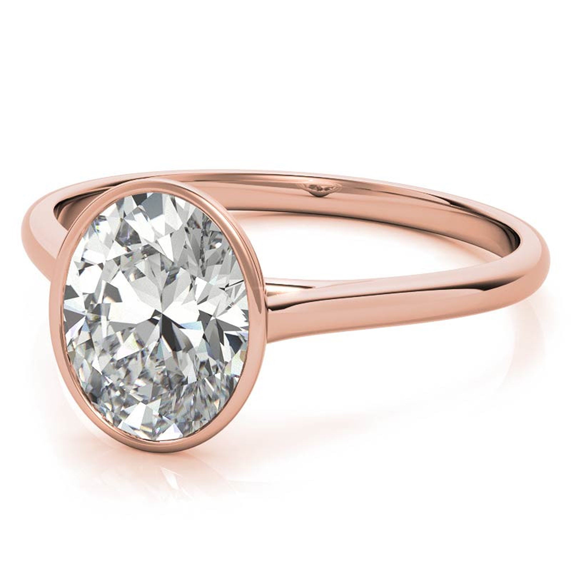 Adjustable Minimalist Sterling Silver Rose Gold Oval Cut Zircon Bezel Set Eangagement  Ring For Women