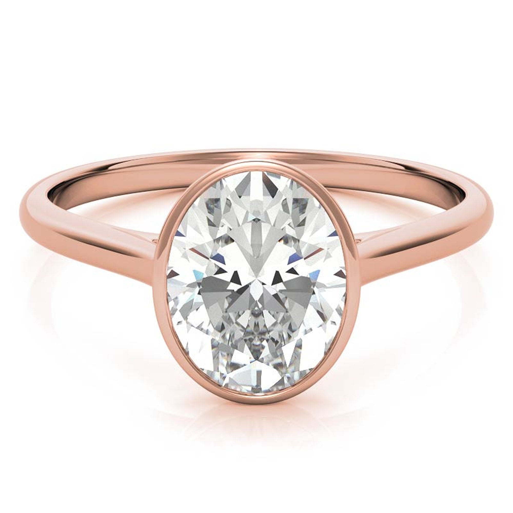 Adjustable Minimalist Sterling Silver Rose Gold Oval Cut Zircon Bezel Set Eangagement  Ring For Women