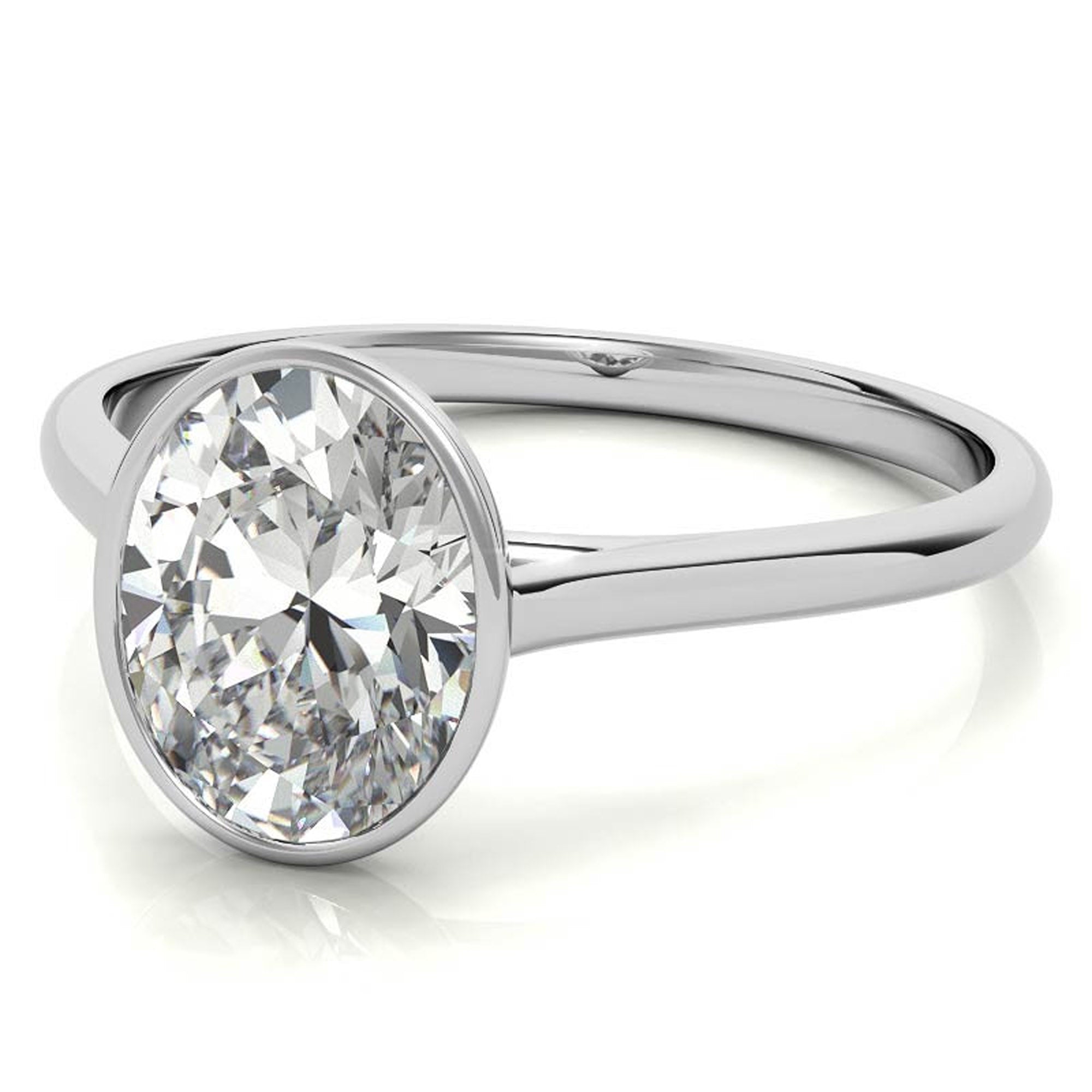 Adjustable Minimalist Sterling Silver White Gold Oval Cut Zircon Bezel Set Eangagement  Ring For Women