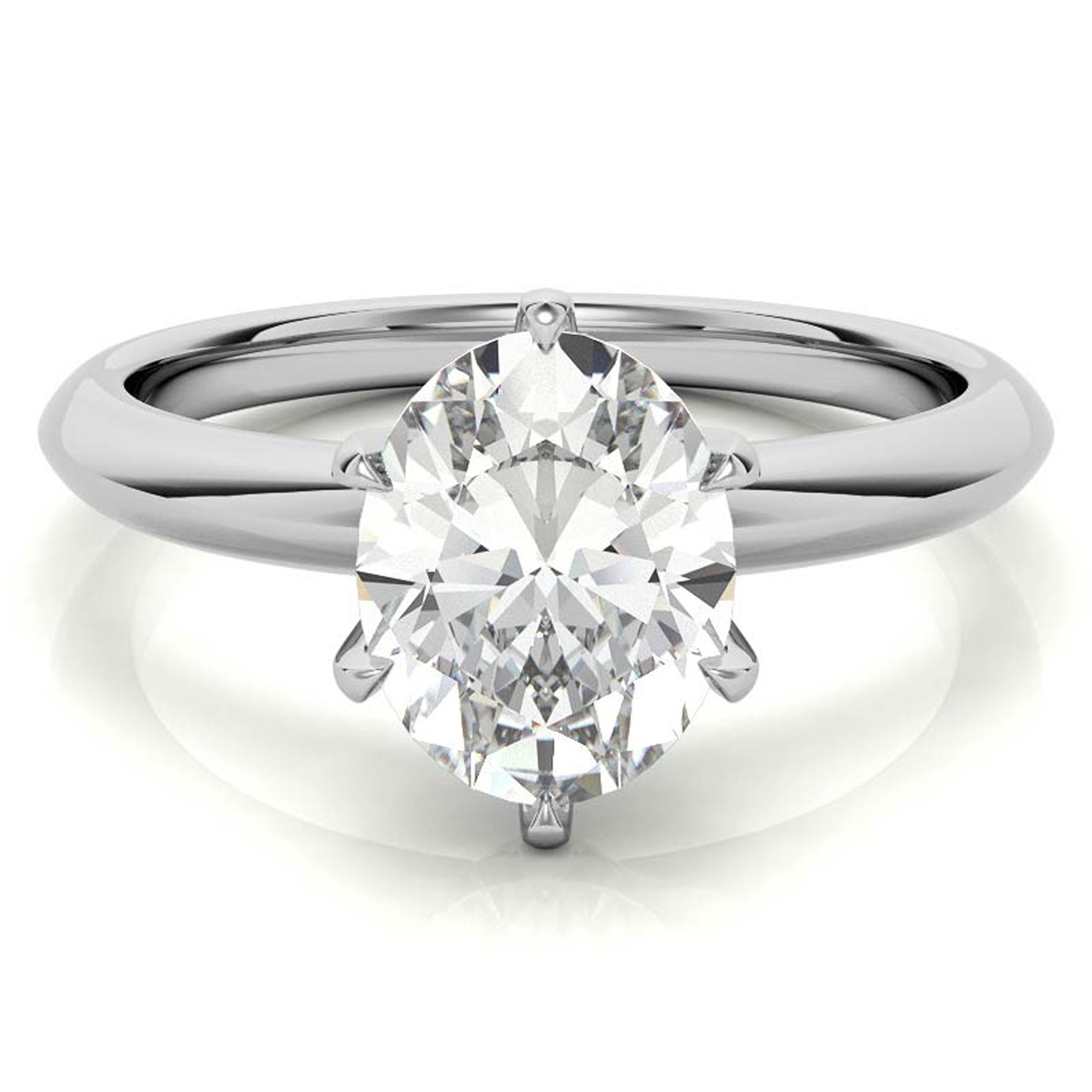 Sterling Silver Six-Prong Adjustable Solitaire White Gold Engagement Ring for Women
