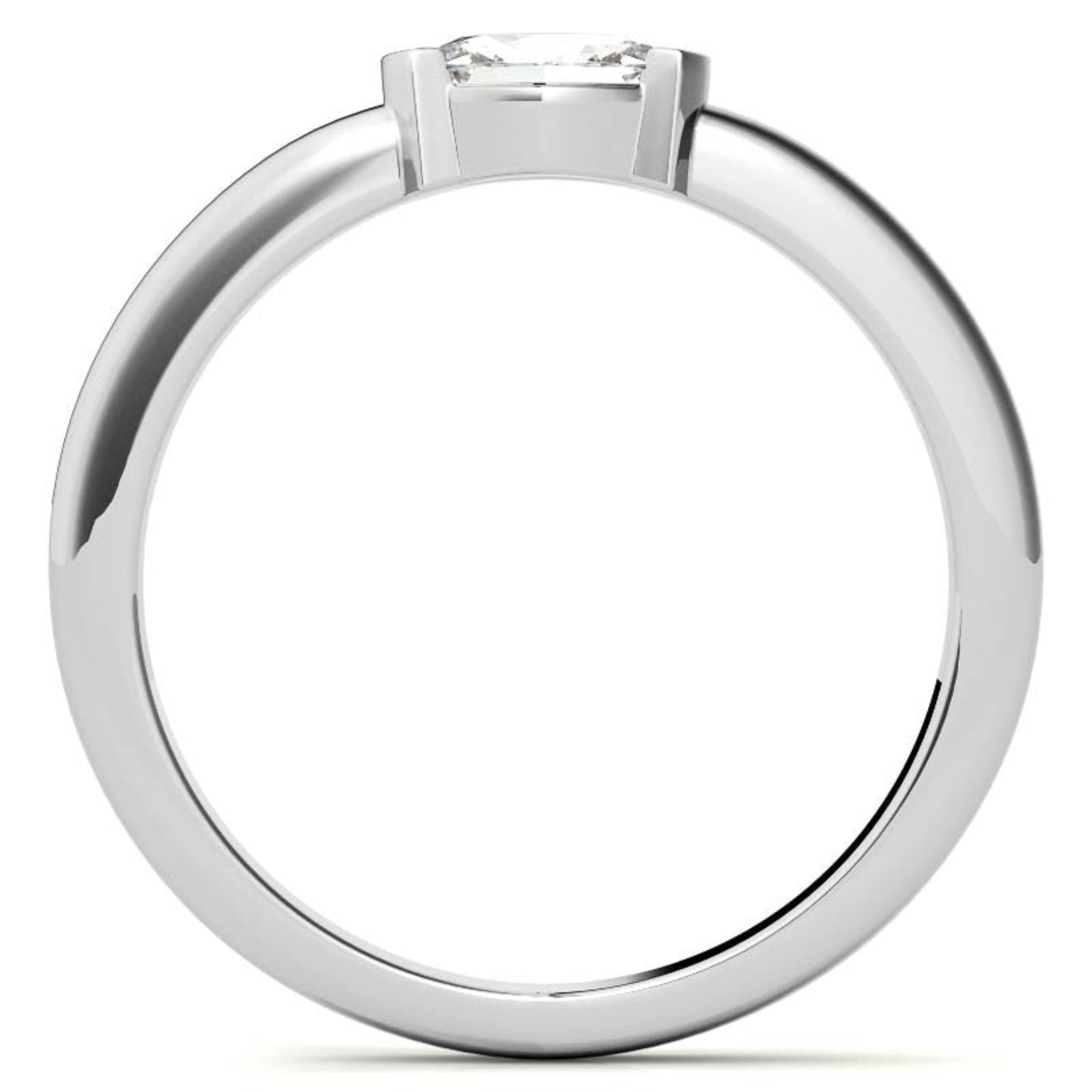 White Gold Silver Half-Bezel-Set Adjustable Oval Cut Solitaire Ring For Woman