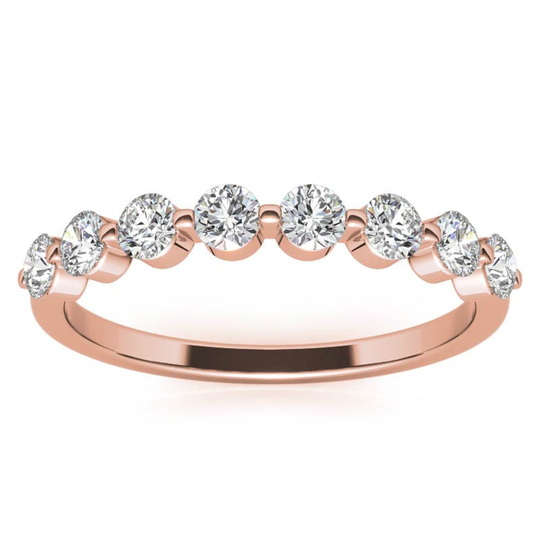 Rose Gold Silver Half-Eternity Adjustable Seven Round-Cut Ring For Woman
