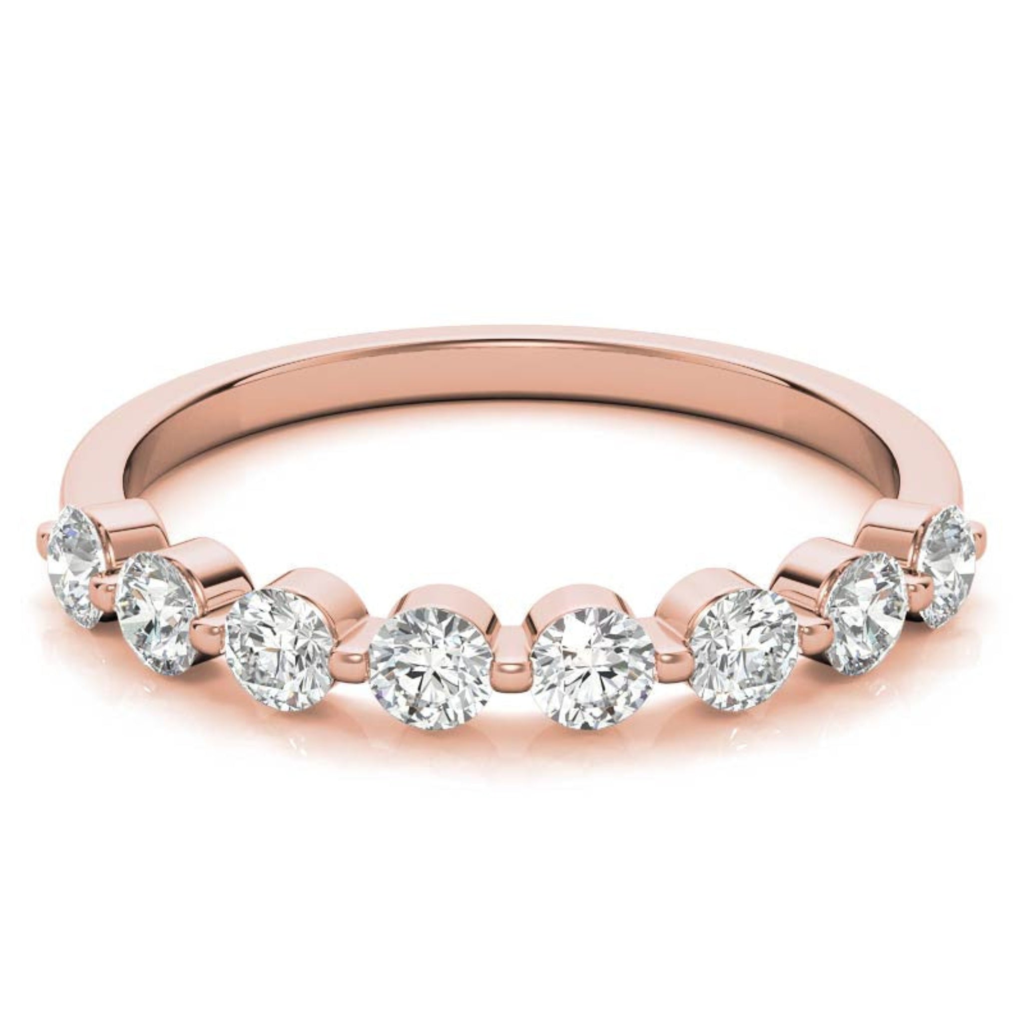 Rose Gold Silver Half-Eternity Adjustable Seven Round-Cut Ring For Woman