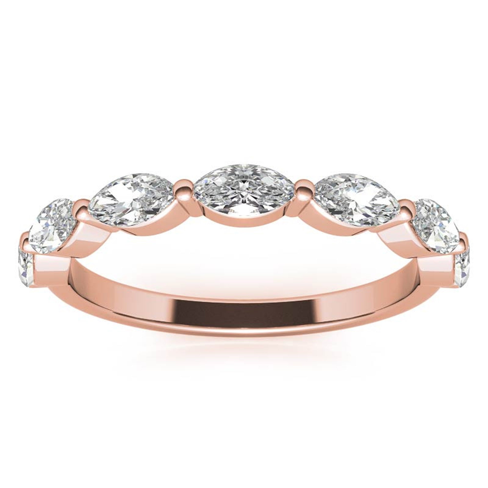Marquise-Cut Diamond Rose Gold Adjustable Sterling Silver Timeless Half Eternity Band For Women