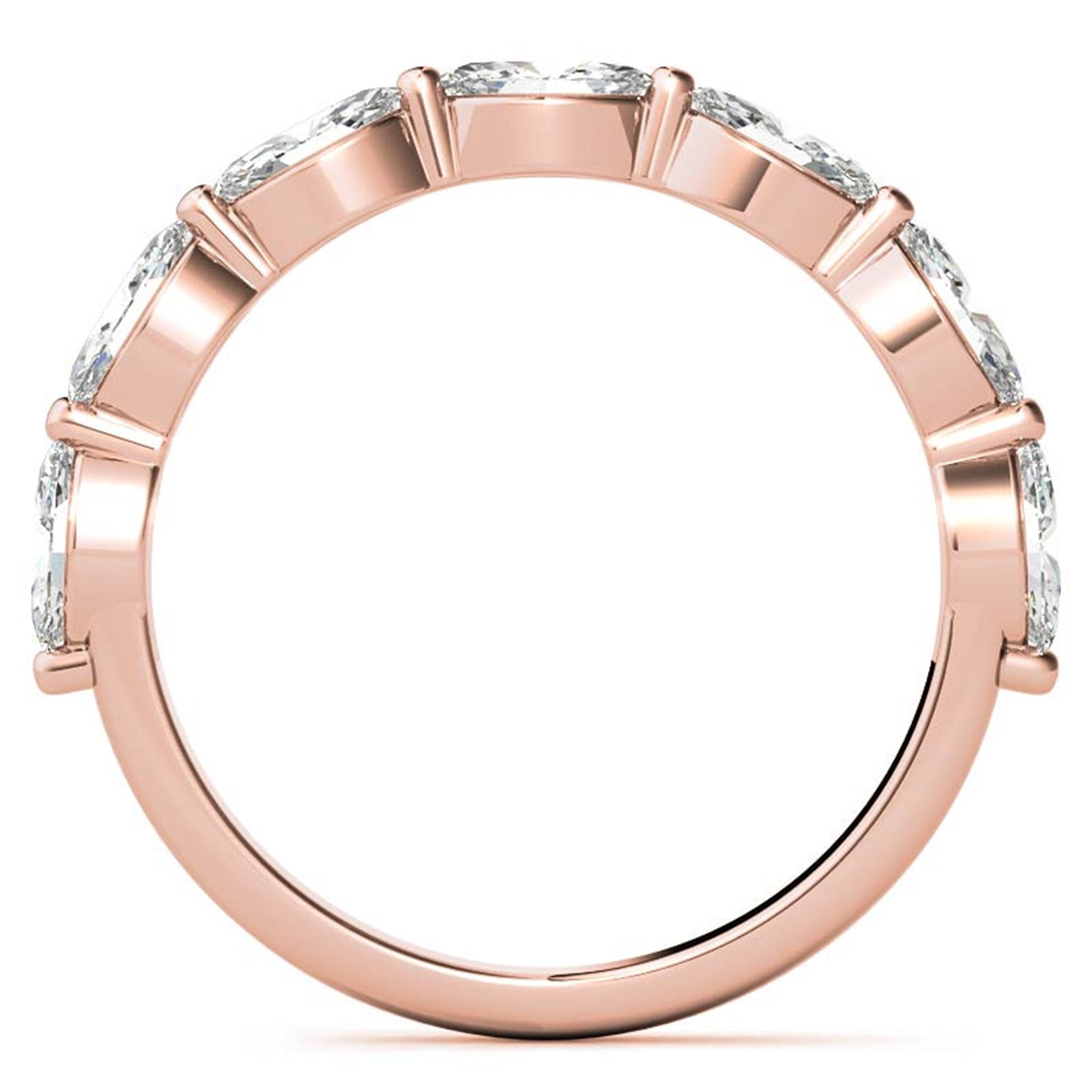 Marquise-Cut Diamond Rose Gold Adjustable Sterling Silver Timeless Half Eternity Band For Women