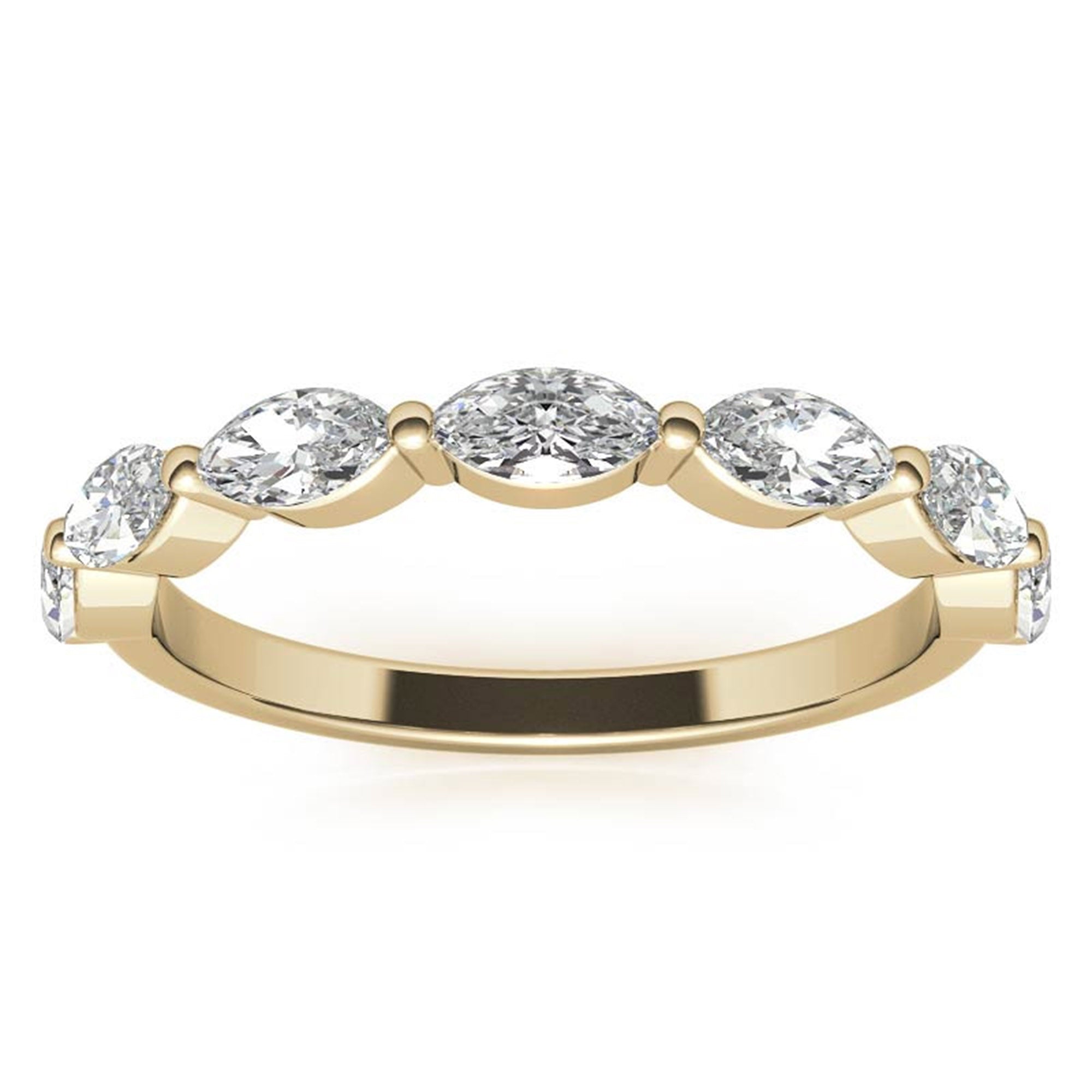Marquise-Cut Diamond Yellow Gold Adjustable Sterling Silver Timeless Half Eternity Band For Women