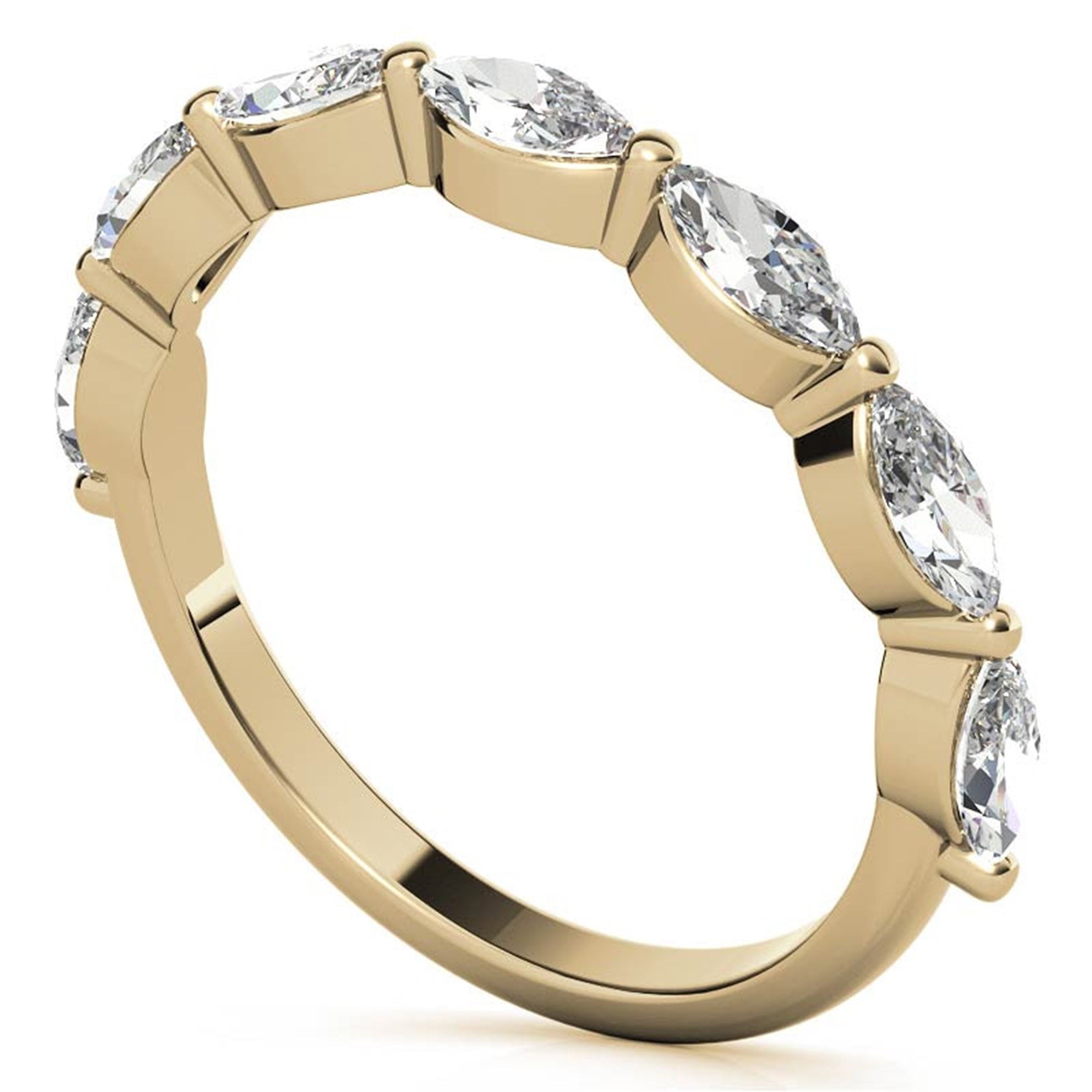 Marquise-Cut Diamond Yellow Gold Adjustable Sterling Silver Timeless Half Eternity Band For Women