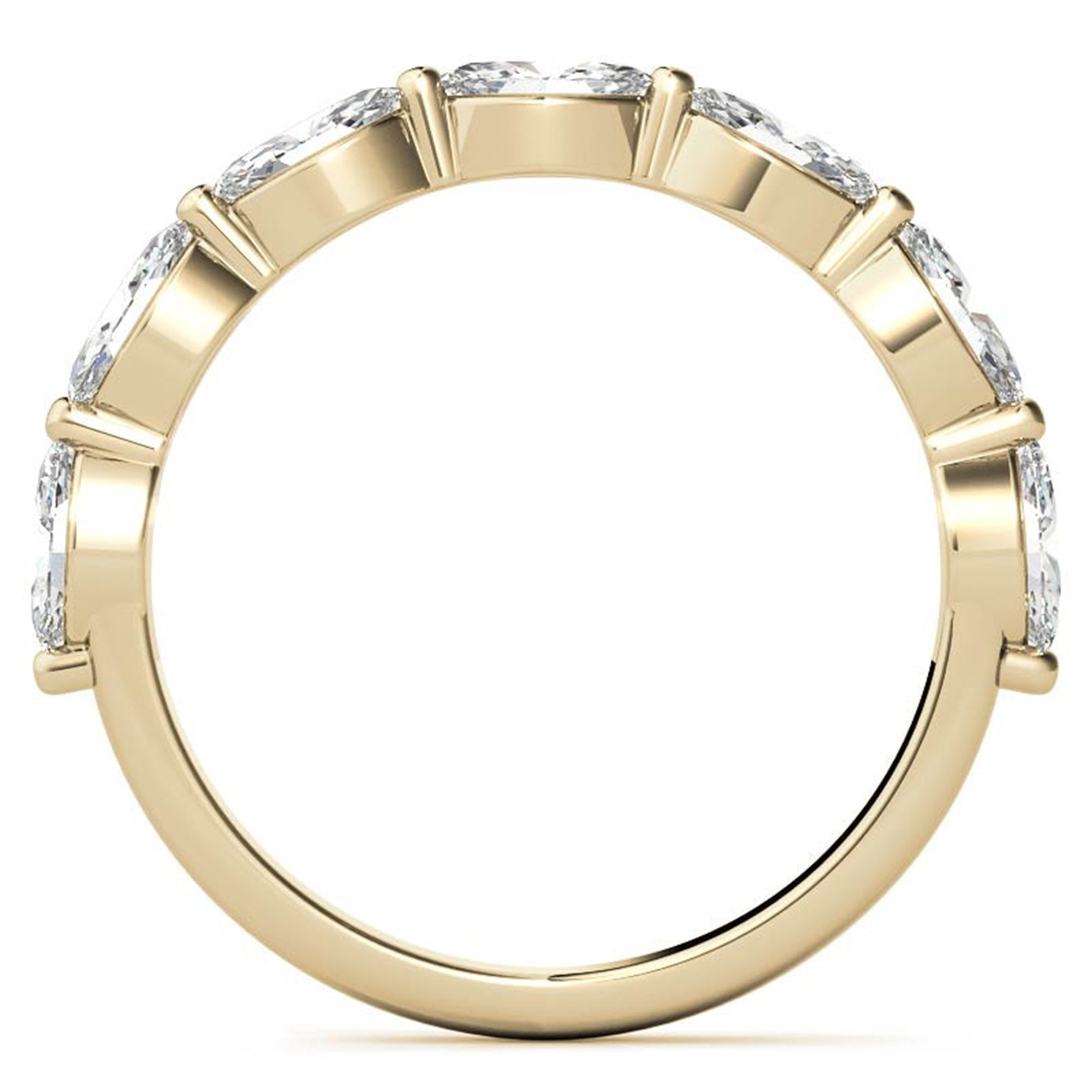 Marquise-Cut Diamond Yellow Gold Adjustable Sterling Silver Timeless Half Eternity Band For Women