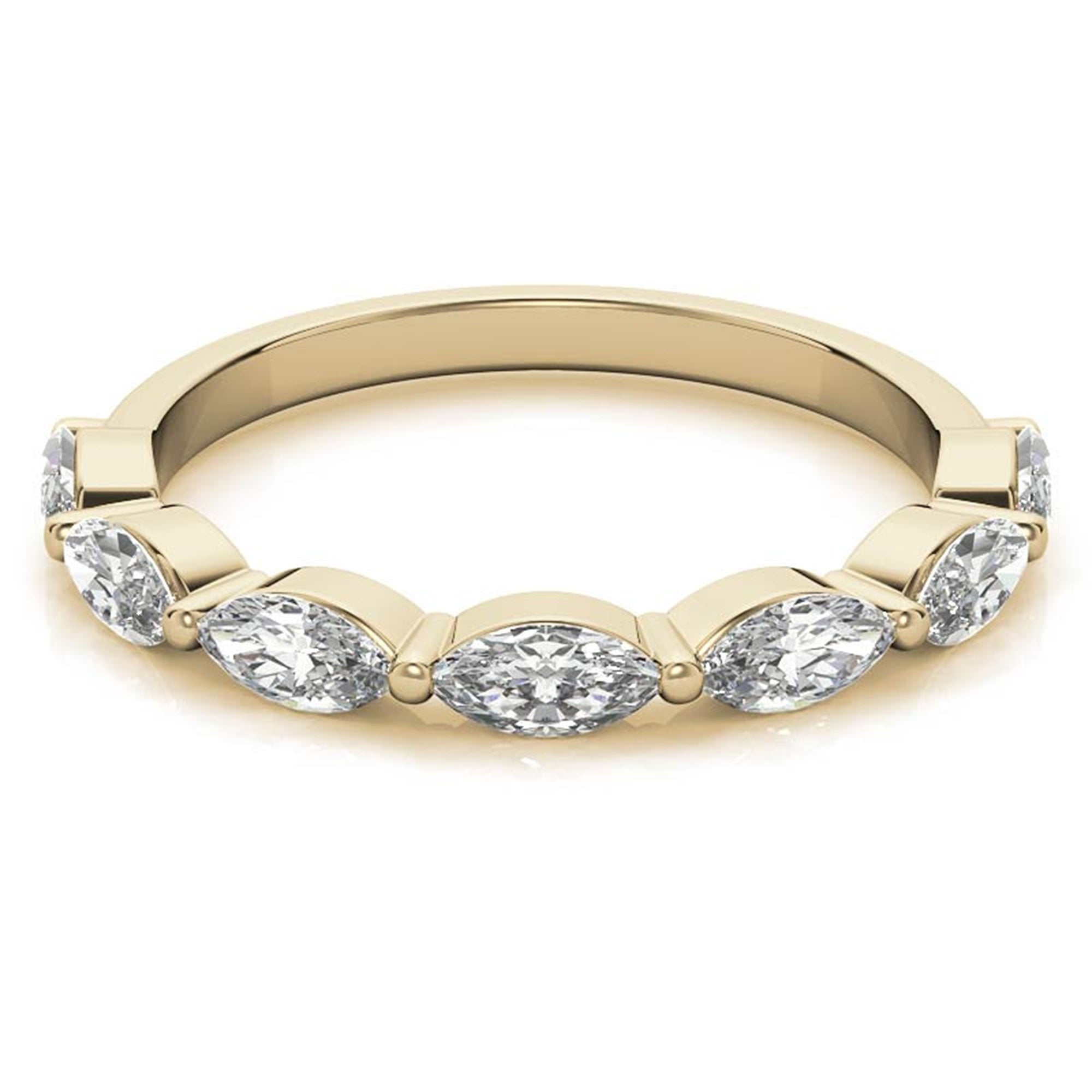 Marquise-Cut Diamond Yellow Gold Adjustable Sterling Silver Timeless Half Eternity Band For Women