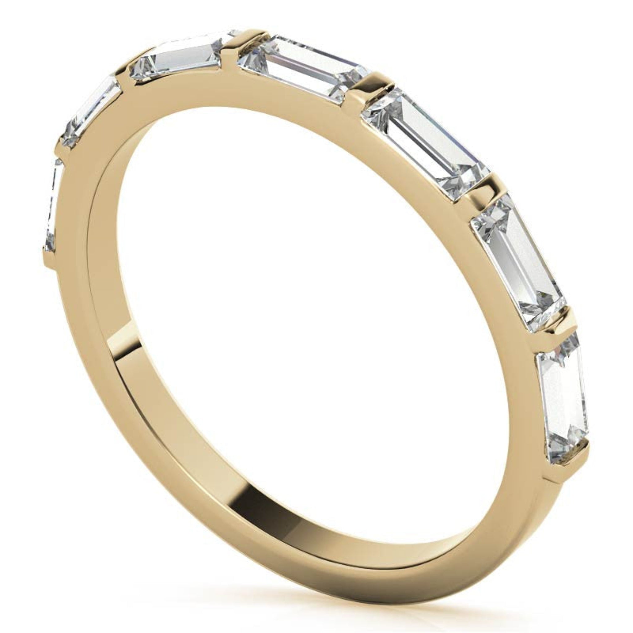 Baguette-Cut Diamond Yellow Gold Adjustable Sterling Silver Luxury Eternity Ring For Women