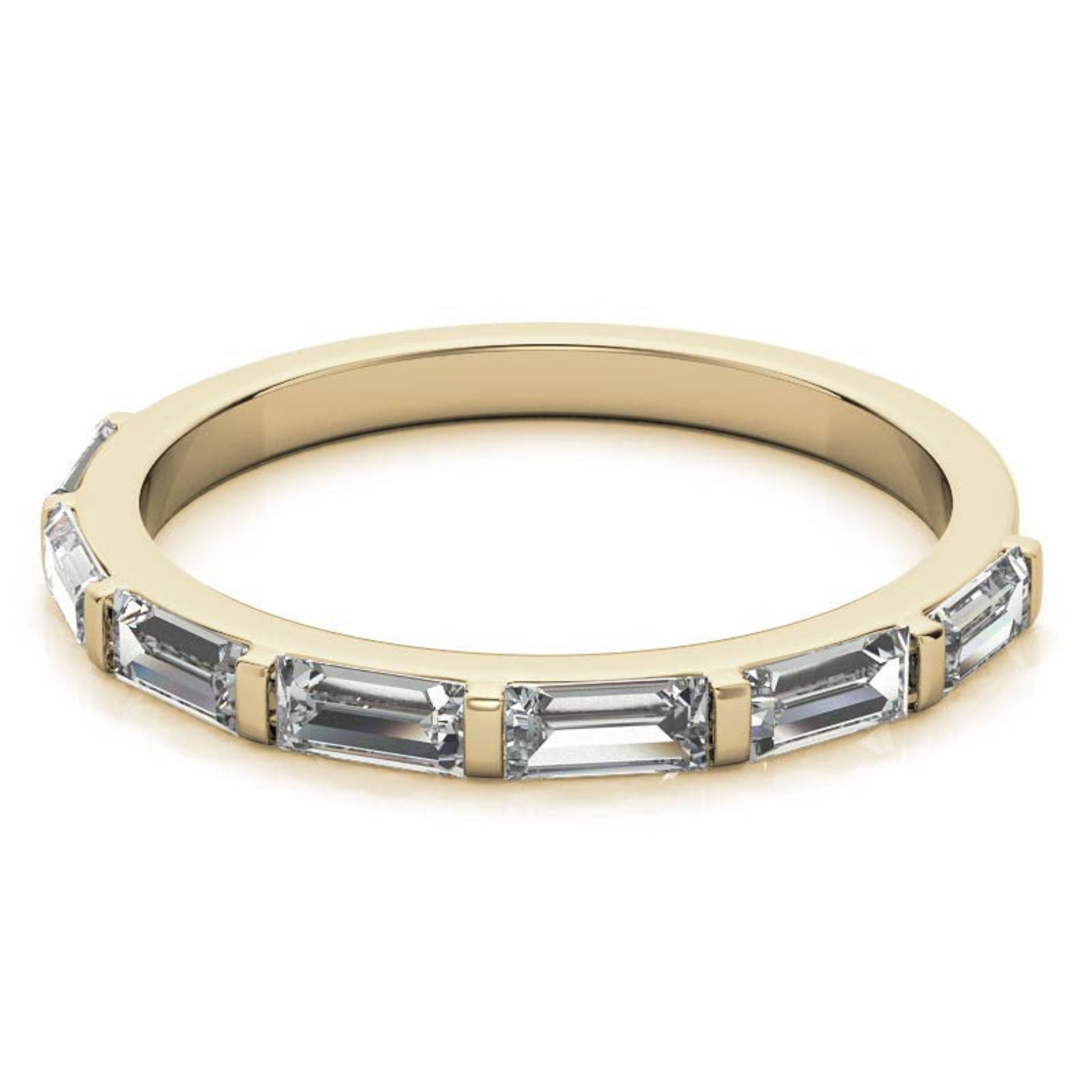Baguette-Cut Diamond Yellow Gold Adjustable Sterling Silver Luxury Eternity Ring For Women