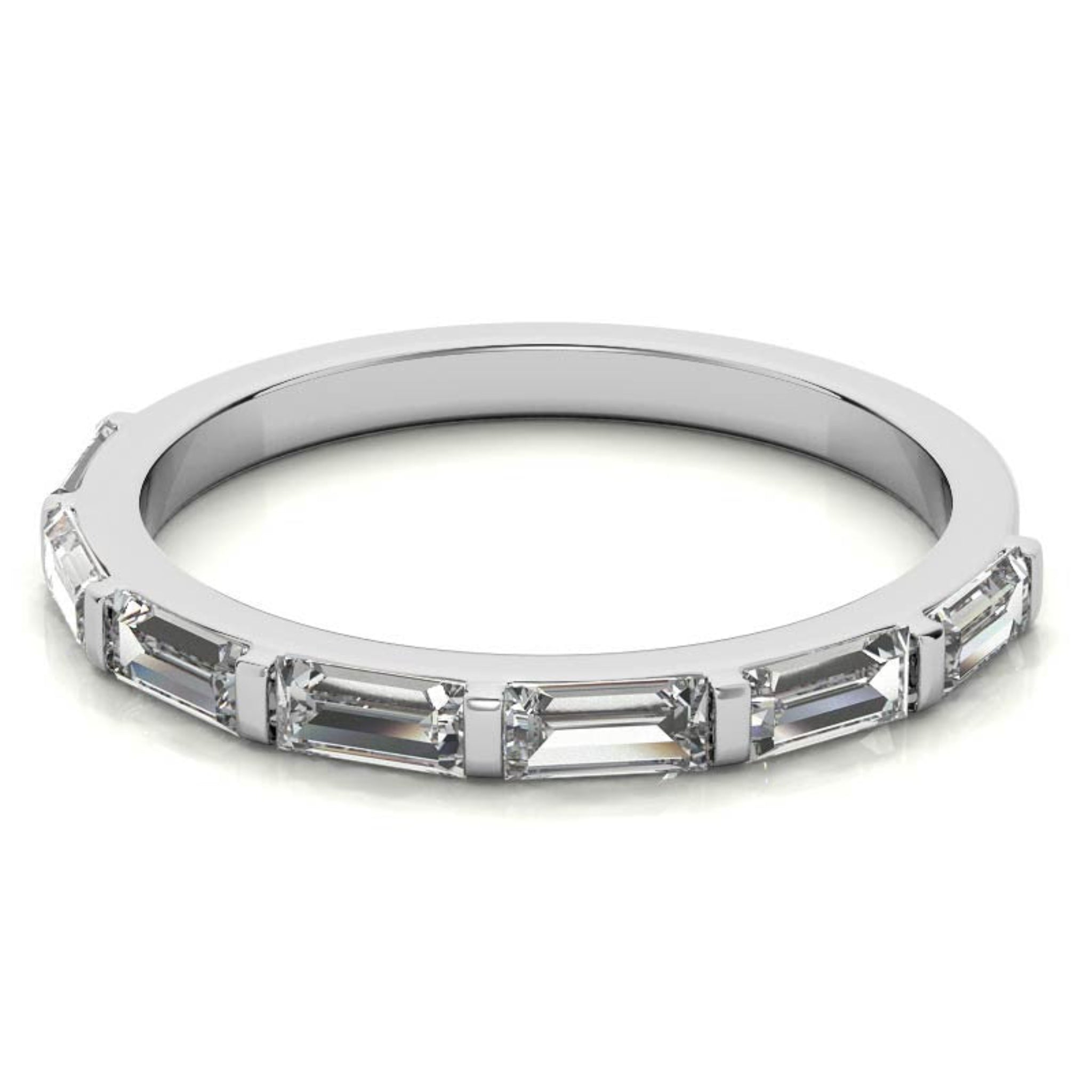 Baguette-Cut Diamond White Gold Adjustable Sterling Silver Luxury Eternity Ring For Women