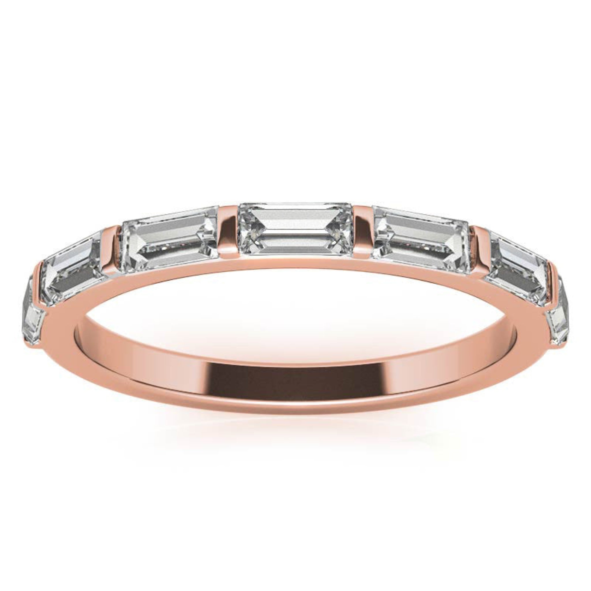 Baguette-Cut Diamond Rose Gold Adjustable Sterling Silver Luxury Eternity Ring For Women