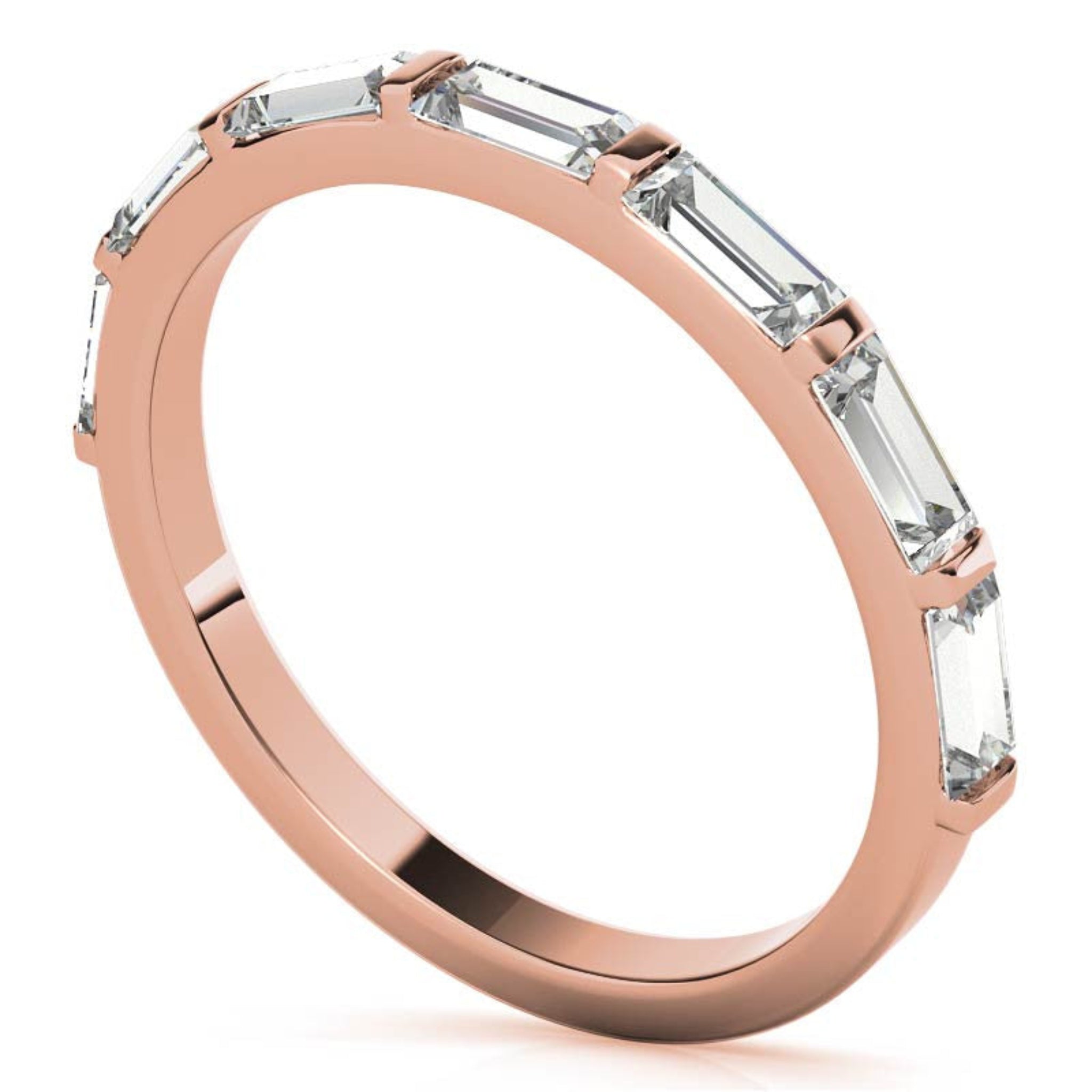 Baguette-Cut Diamond Rose Gold Adjustable Sterling Silver Luxury Eternity Ring For Women