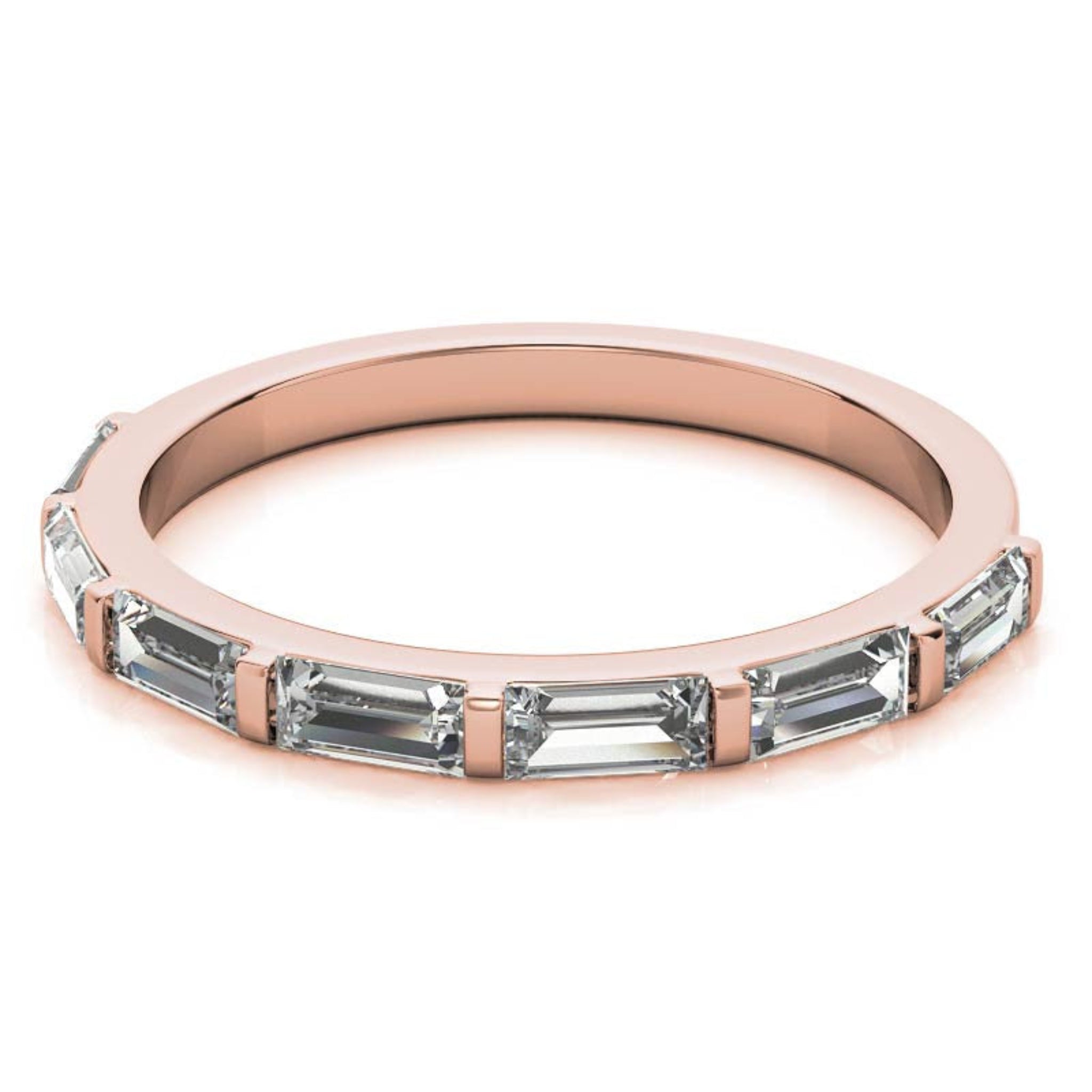 Baguette-Cut Diamond Rose Gold Adjustable Sterling Silver Luxury Eternity Ring For Women