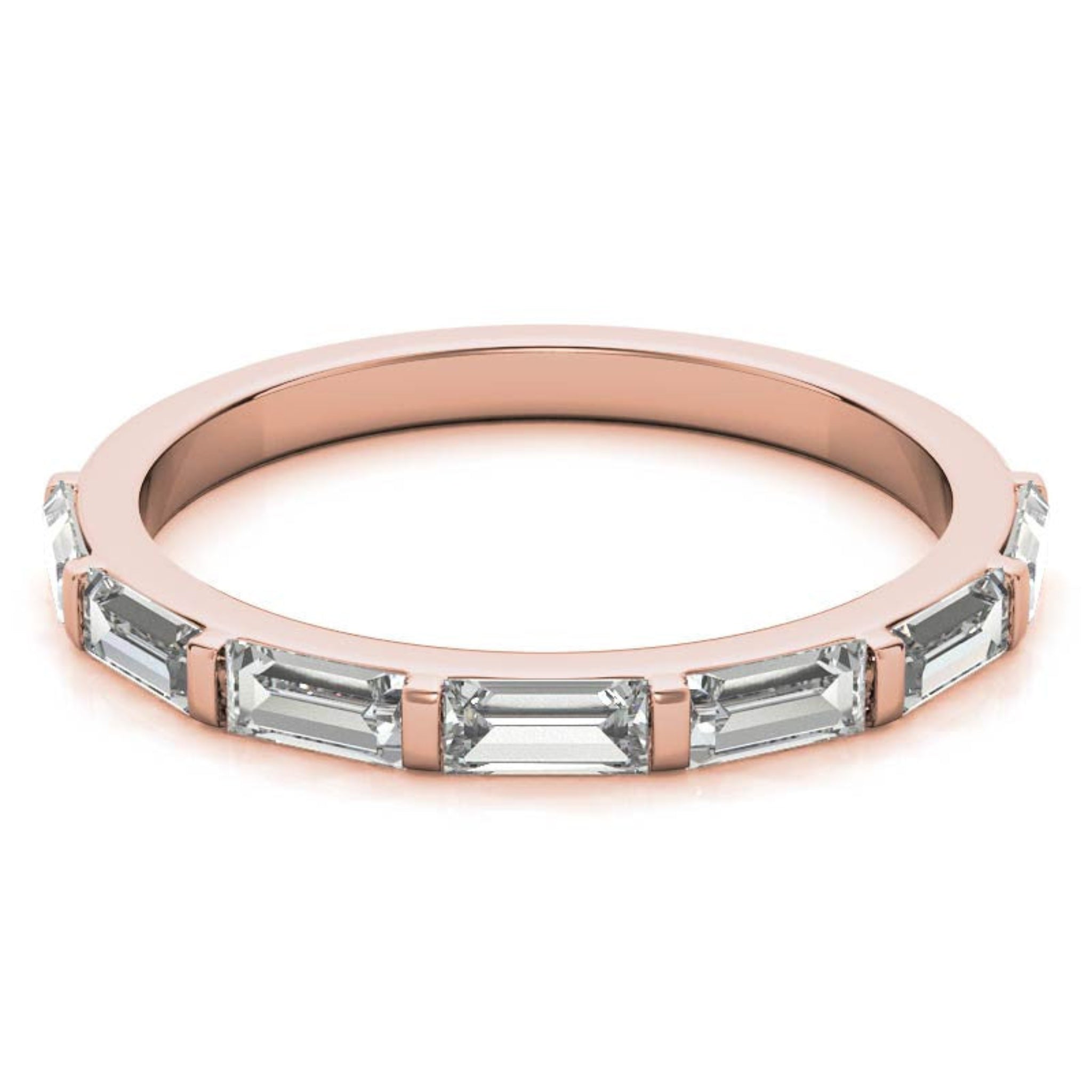 Baguette-Cut Diamond Rose Gold Adjustable Sterling Silver Luxury Eternity Ring For Women