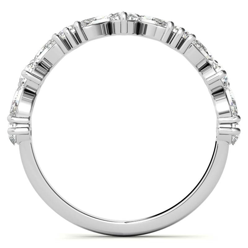 Adjustable Sterling Silver Timeless Elegant Marquise and Round Cut Diamond White Gold Band For Women