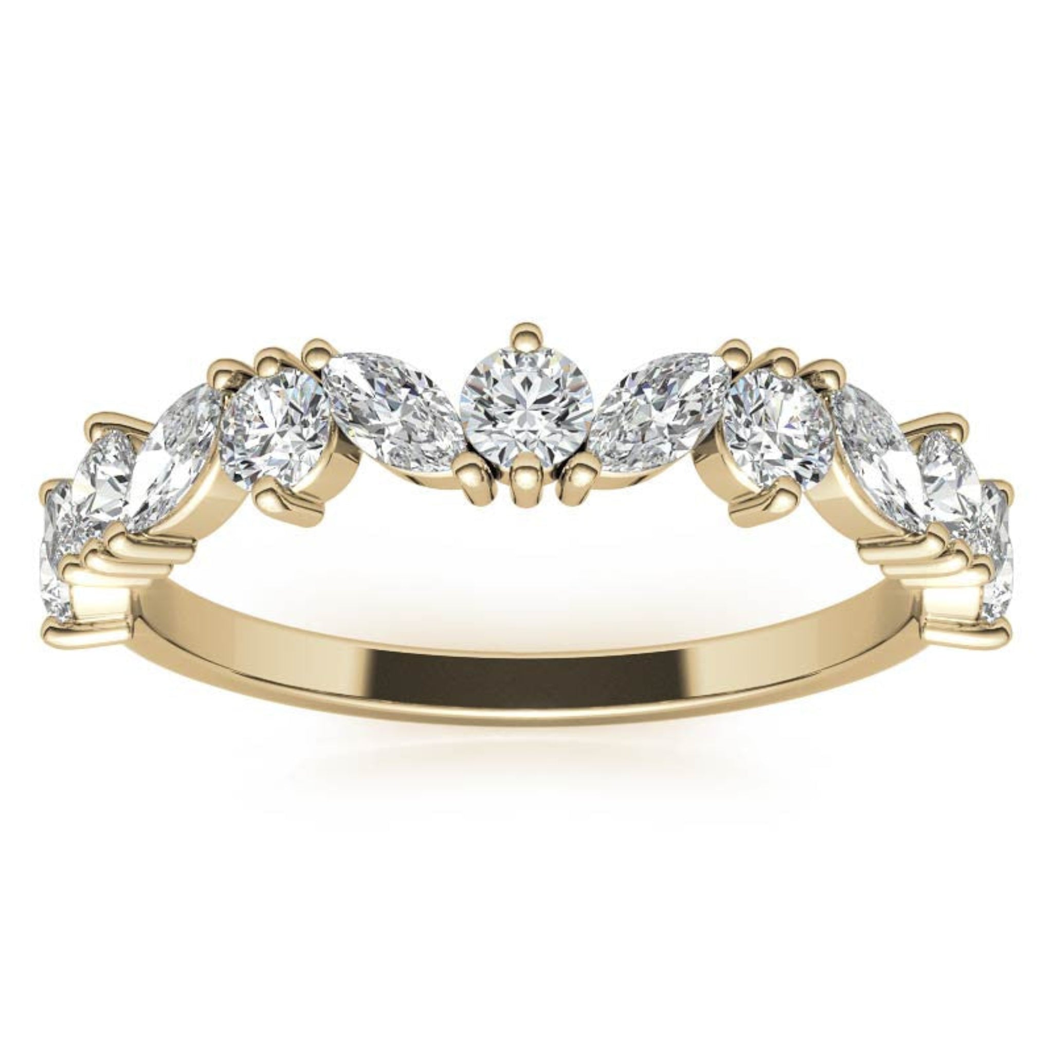 Adjustable Sterling Silver Timeless Elegant Marquise and Round Cut Diamond Yellow Gold Band For Women