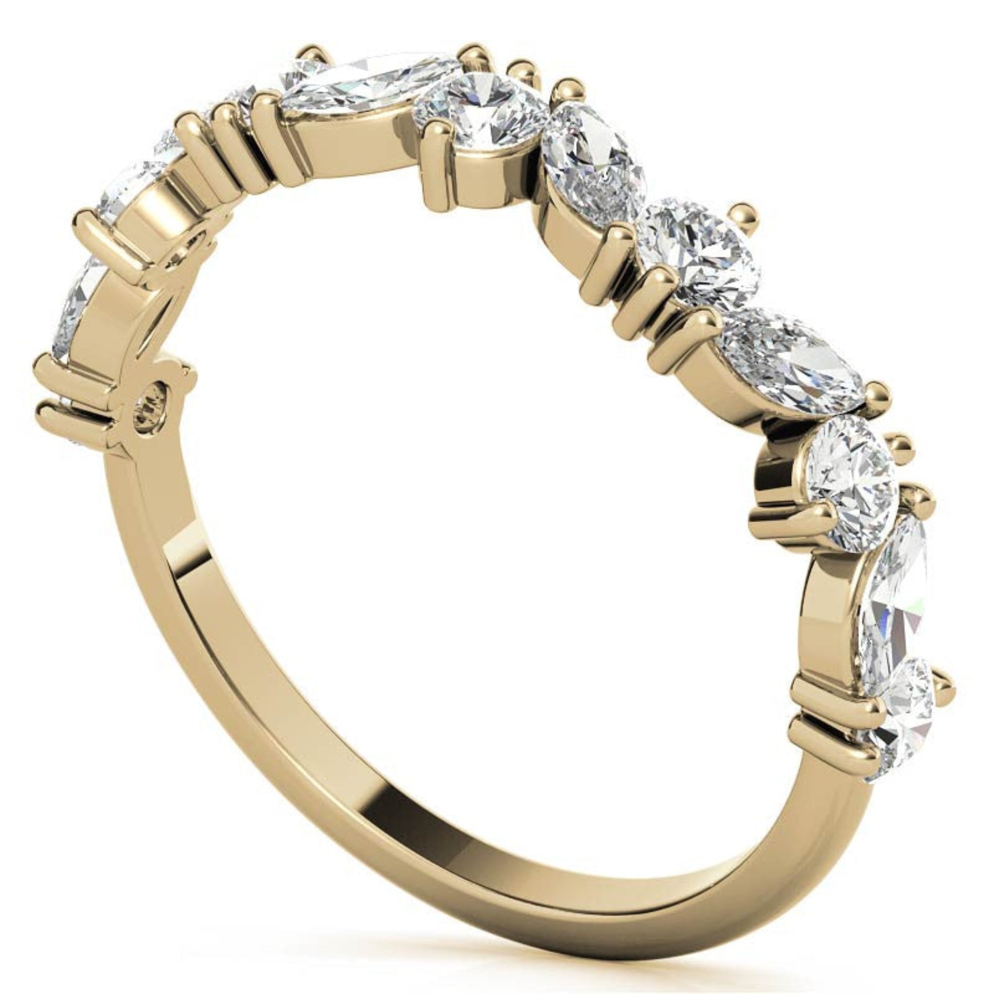 Adjustable Sterling Silver Timeless Elegant Marquise and Round Cut Diamond Yellow Gold Band For Women