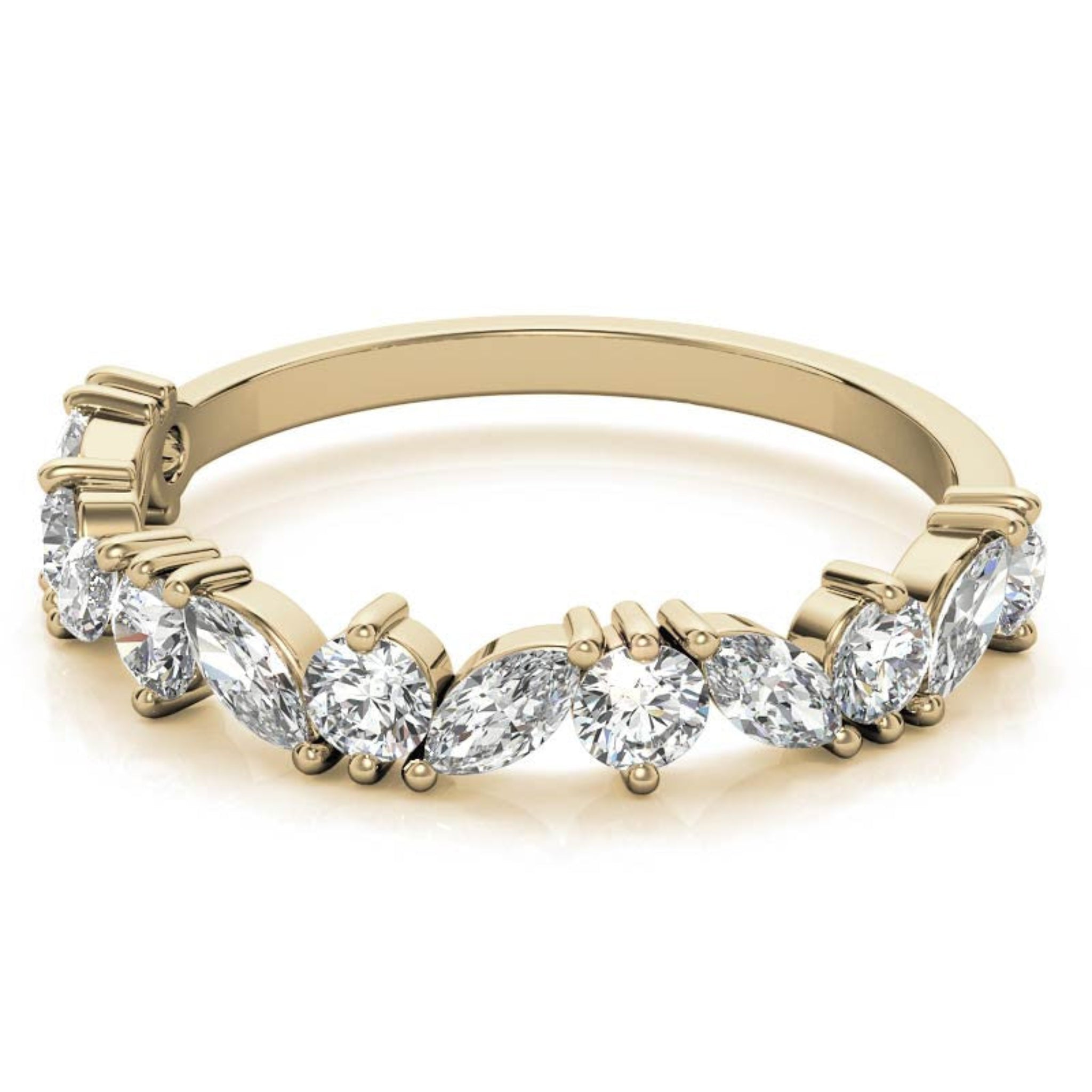 Adjustable Sterling Silver Timeless Elegant Marquise and Round Cut Diamond Yellow Gold Band For Women