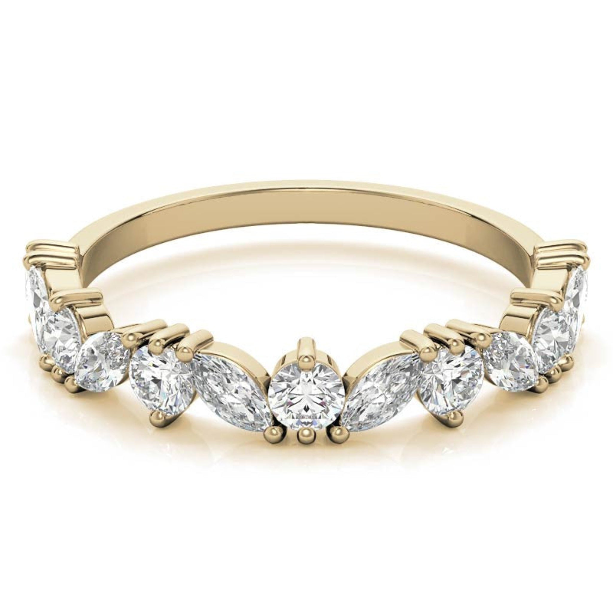 Adjustable Sterling Silver Timeless Elegant Marquise and Round Cut Diamond Yellow Gold Band For Women