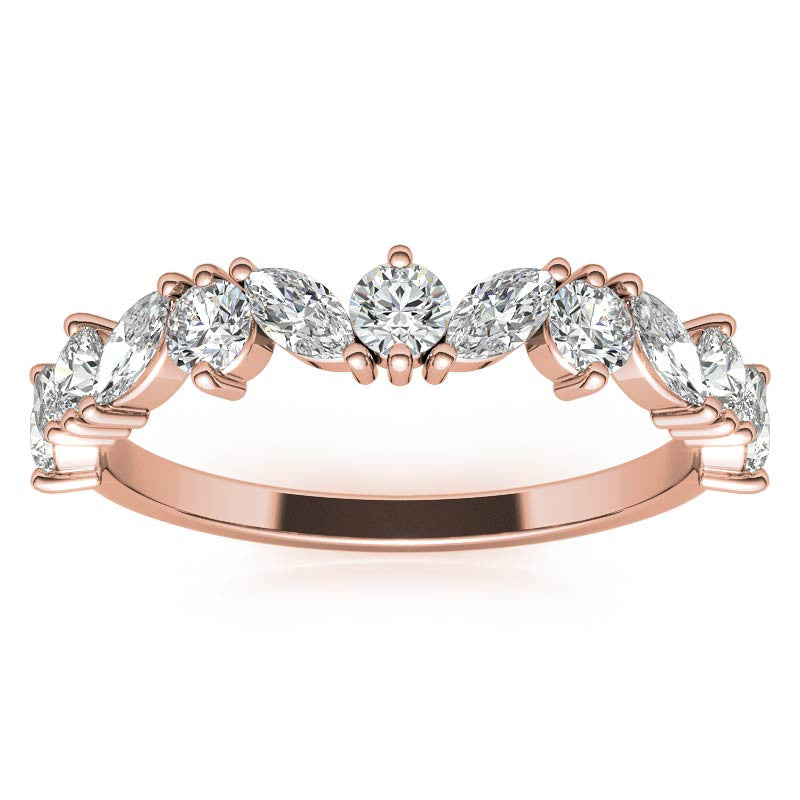 Adjustable Sterling Silver Timeless Elegant  Marquise and Round Cut Diamond Rose Gold Band For Women