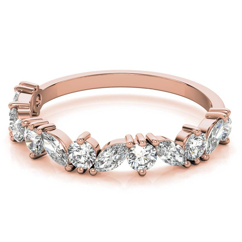 Adjustable Sterling Silver Timeless Elegant  Marquise and Round Cut Diamond Rose Gold Band For Women