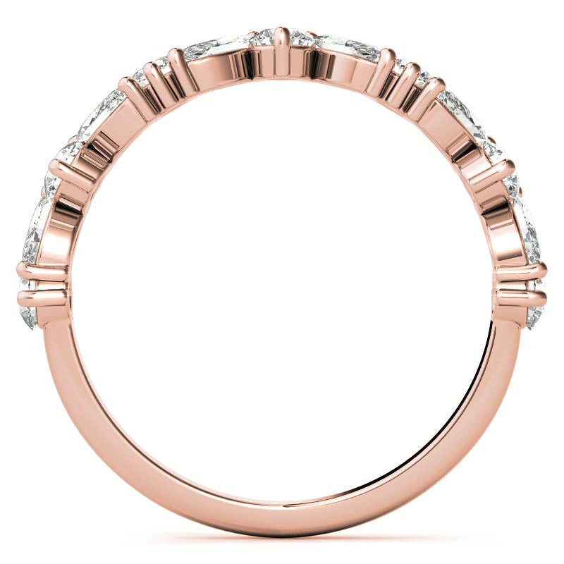 Adjustable Sterling Silver Timeless Elegant  Marquise and Round Cut Diamond Rose Gold Band For Women