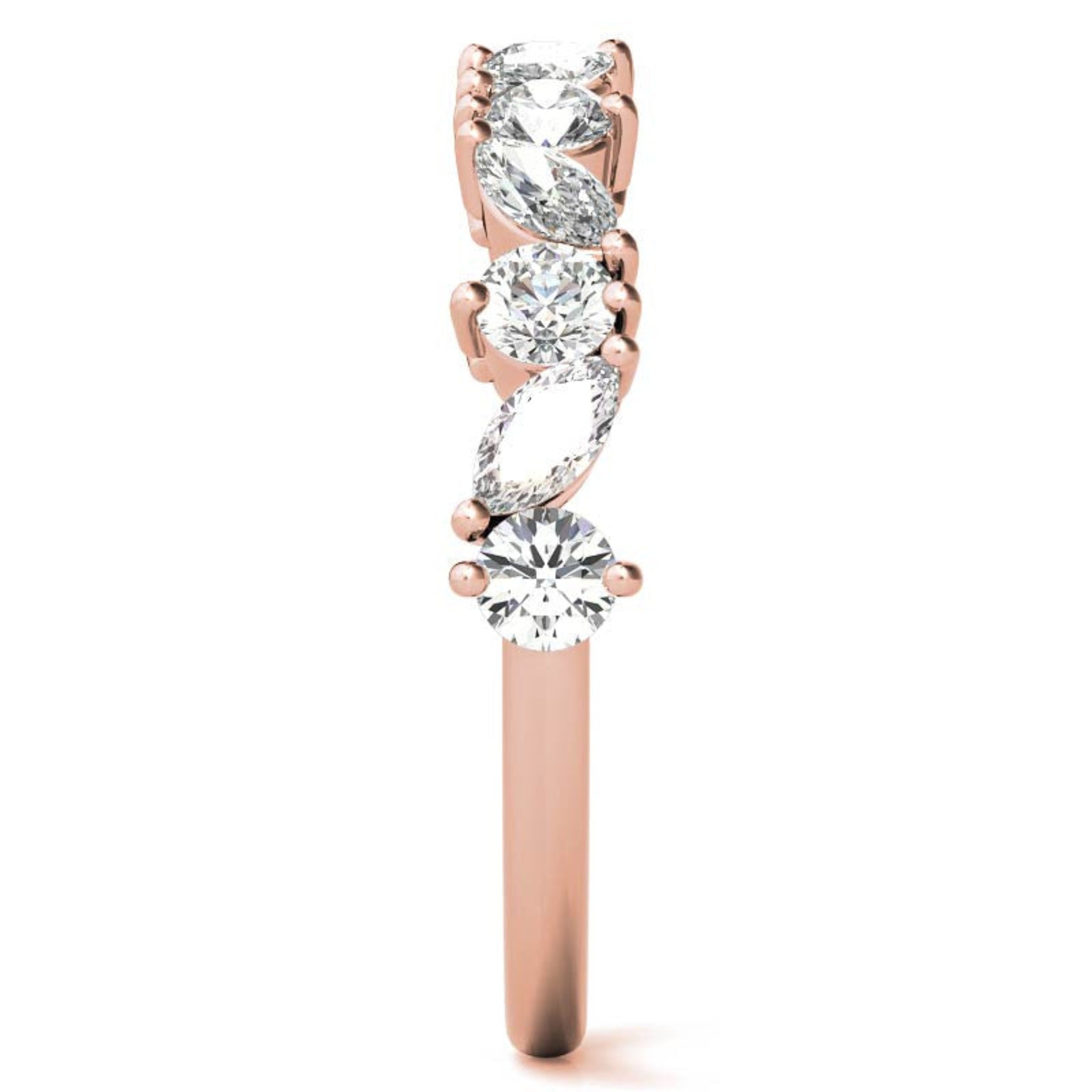 Adjustable Sterling Silver Timeless Elegant  Marquise and Round Cut Diamond Rose Gold Band For Women