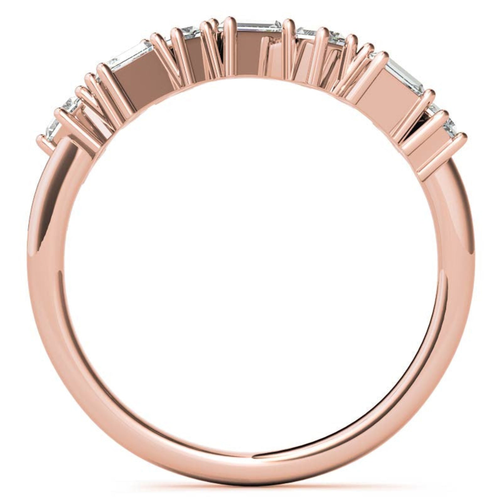 Adjustable Sterling Silver Unique Rose Gold Asymmetrical Baguette and Round-Cut Diamond Ring For Women
