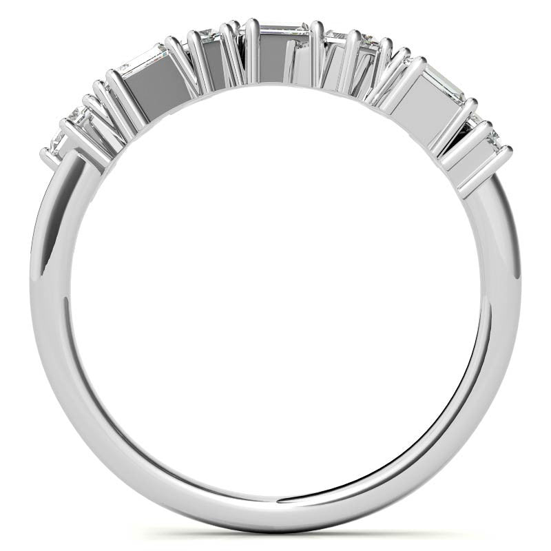 Adjustable Sterling Silver Unique White Gold Asymmetrical Baguette and Round-Cut Diamond Ring For Women