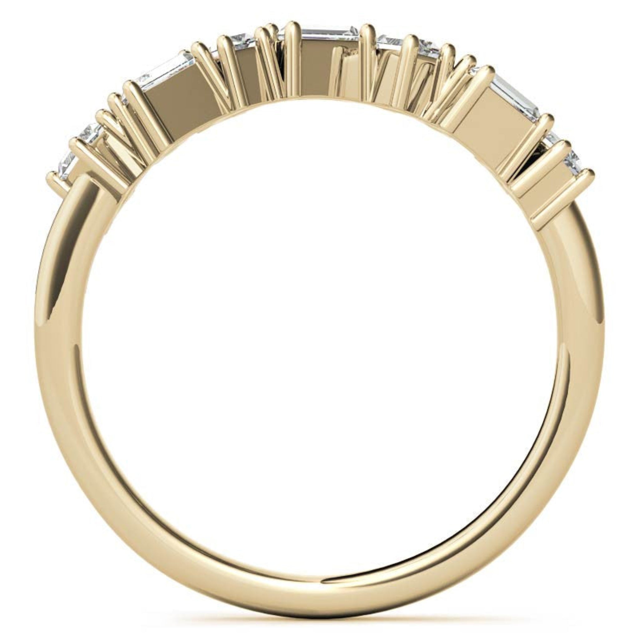 Adjustable Sterling Silver Unique Yellow Gold Asymmetrical Baguette and Round-Cut Diamond Ring For Women