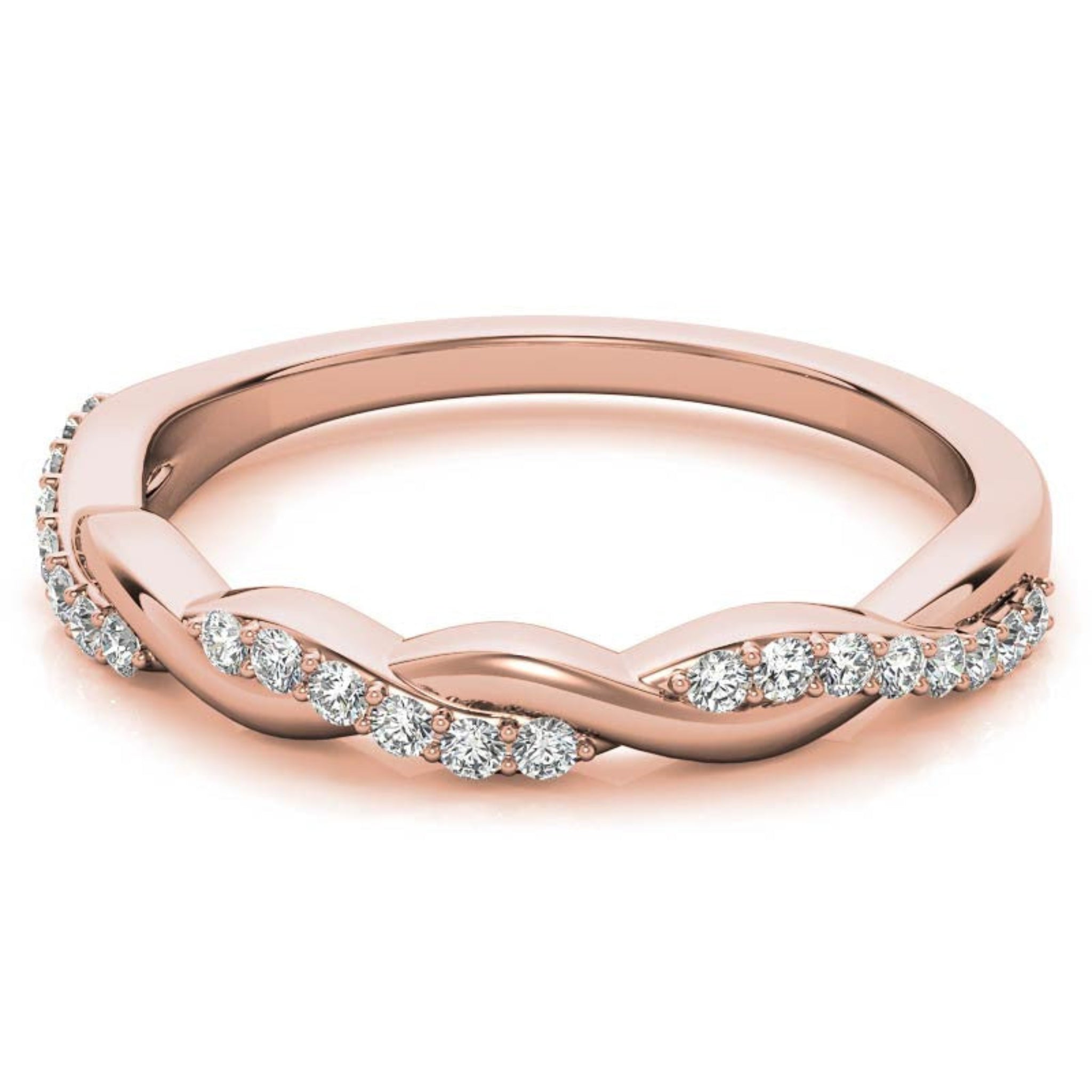 Sterling Silver Classic Adjustable Round diamond Twisted Rose Gold Ring For Women