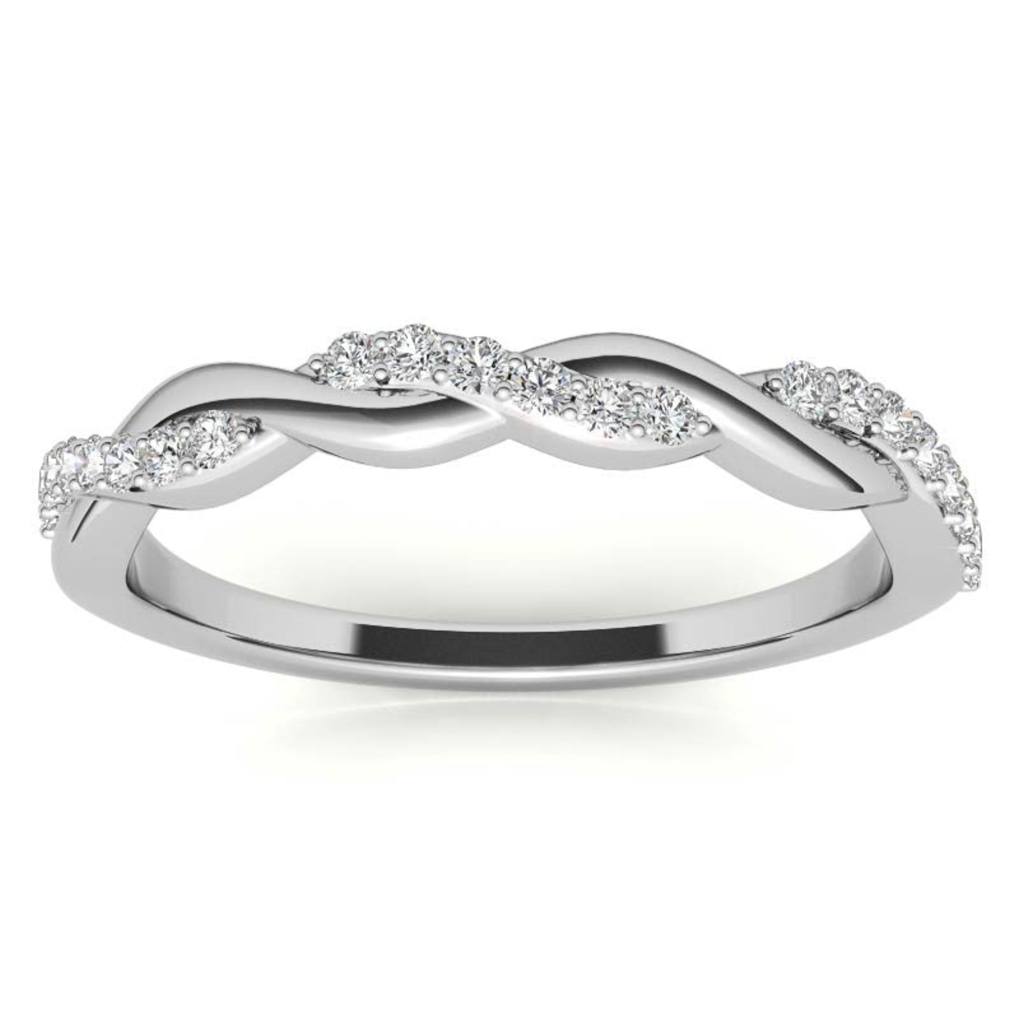Sterling Silver Classic Adjustable Round diamond Twisted White Gold Ring For Women