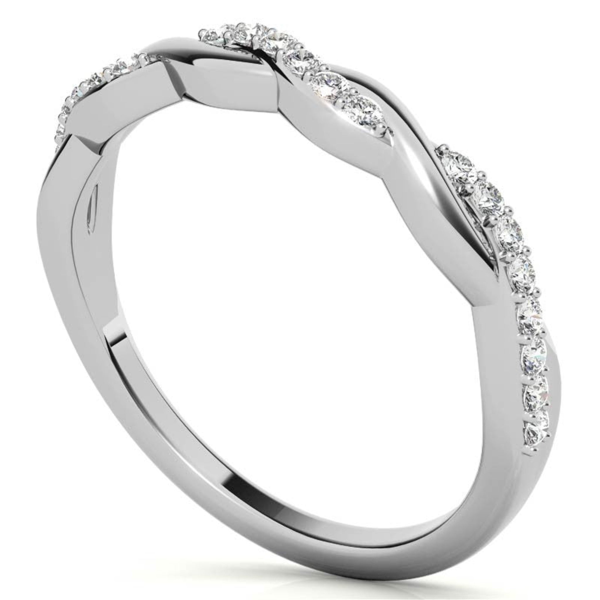 Sterling Silver Classic Adjustable Round diamond Twisted White Gold Ring For Women