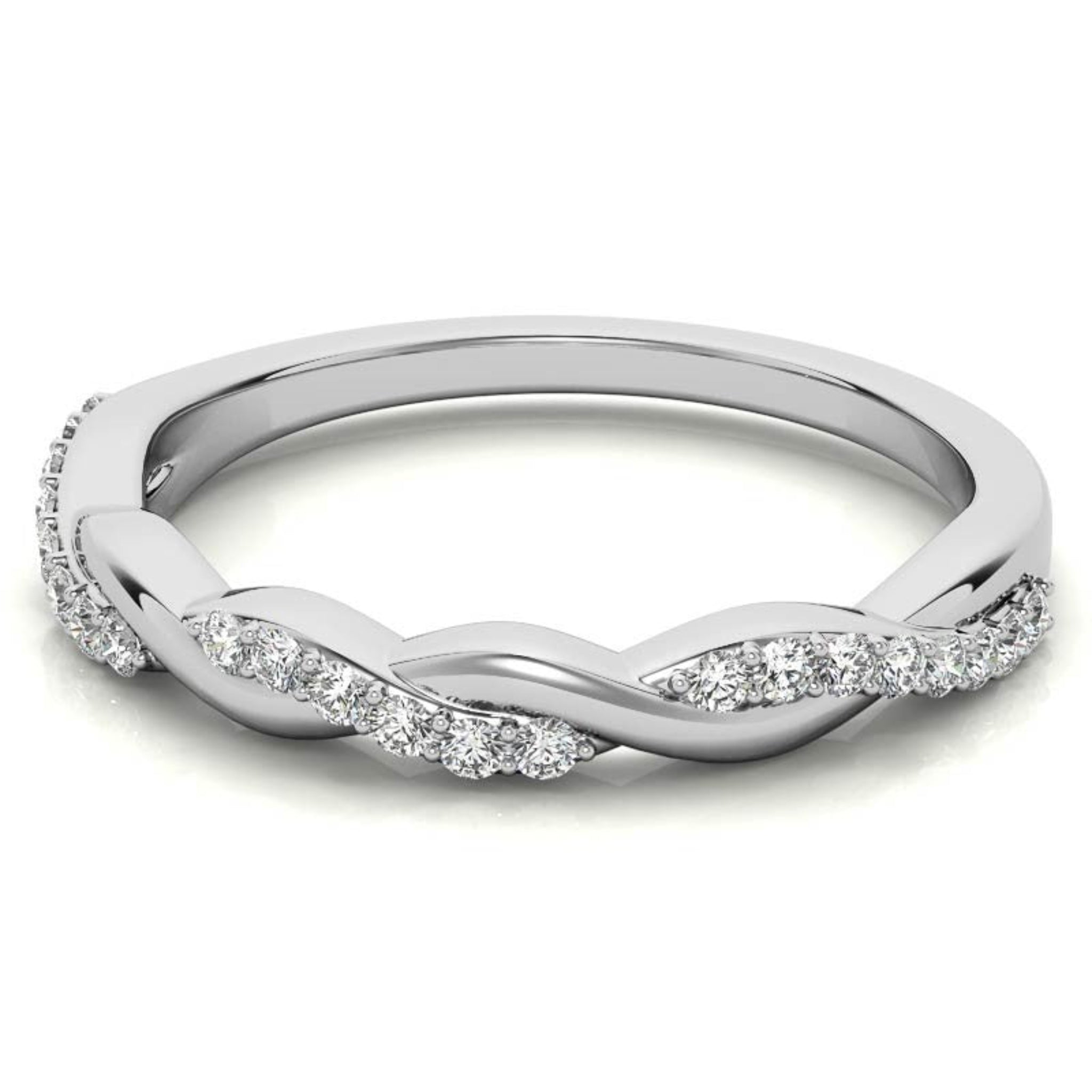 Sterling Silver Classic Adjustable Round diamond Twisted White Gold Ring For Women