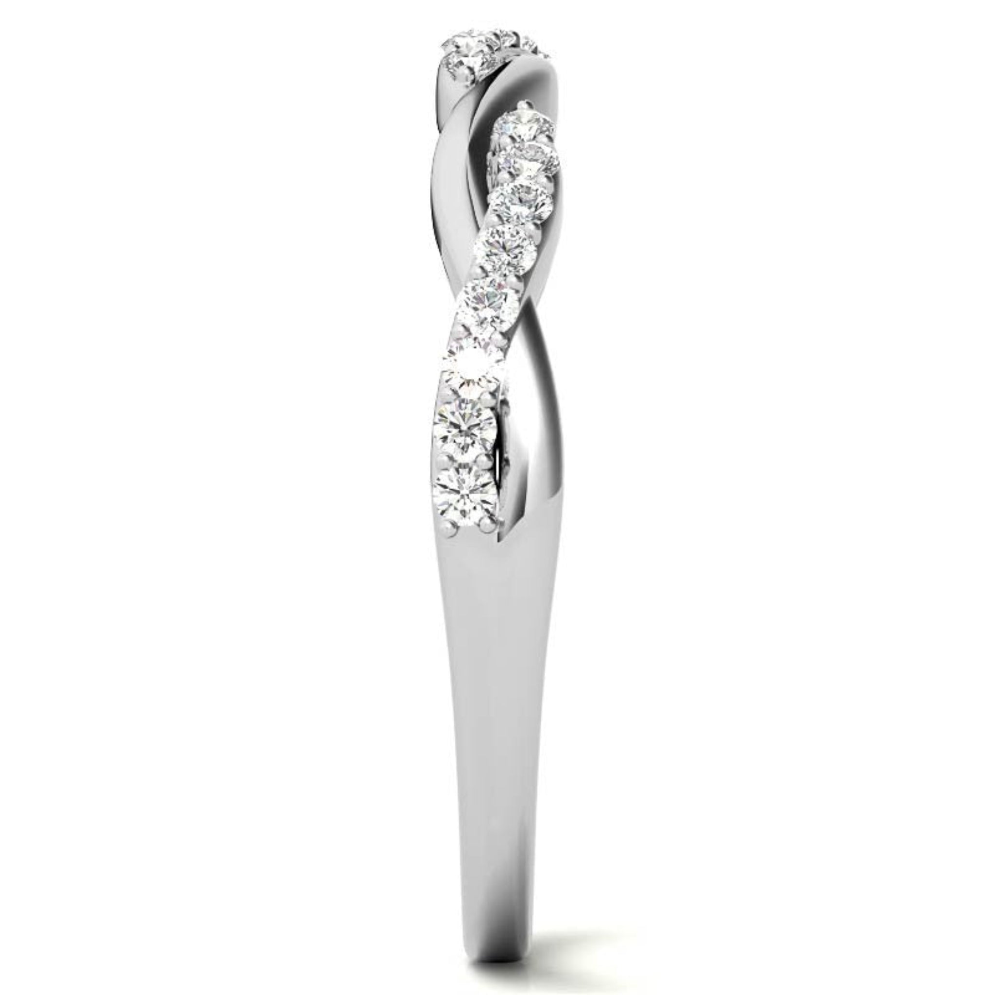 Sterling Silver Classic Adjustable Round diamond Twisted White Gold Ring For Women