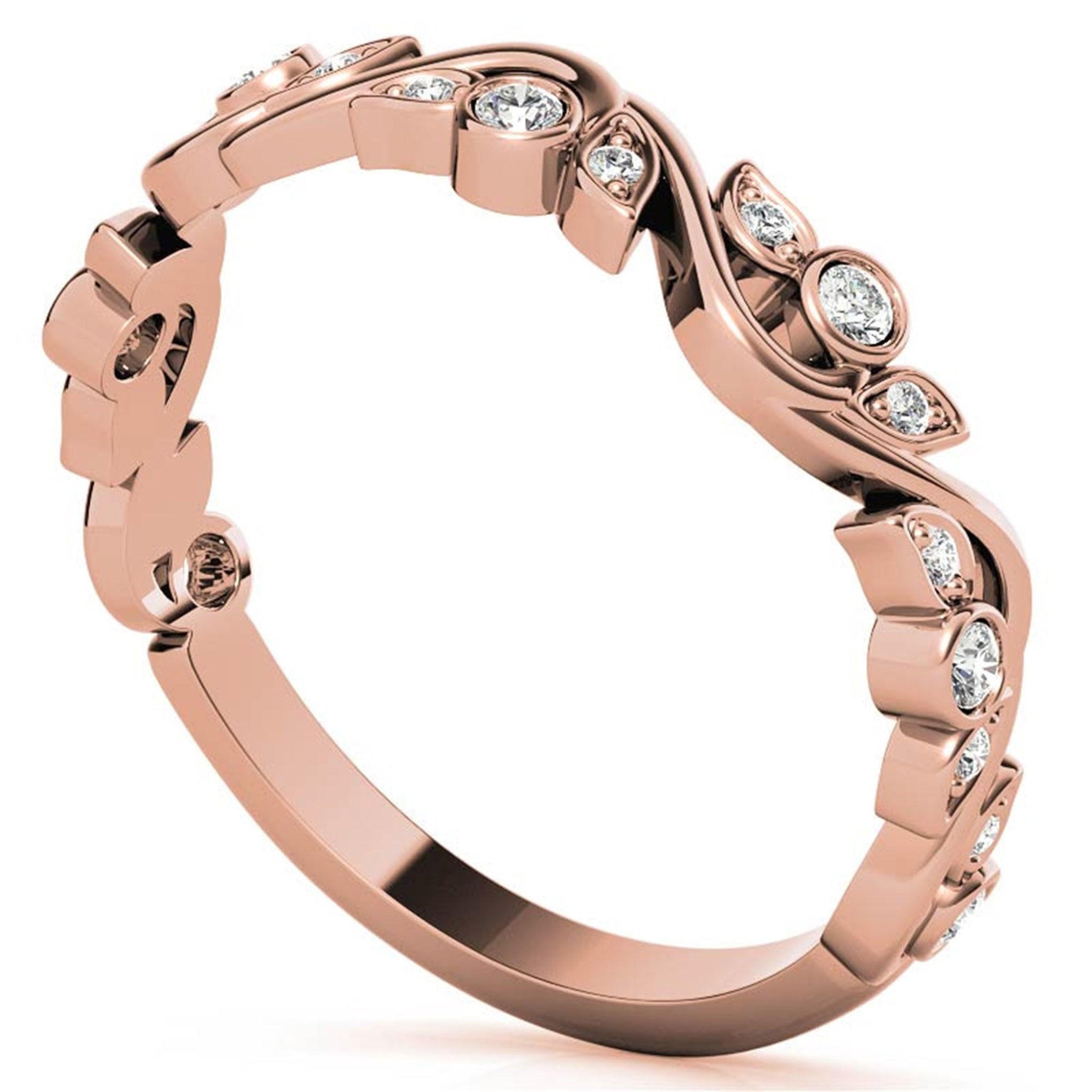 Adjustable Sterling Silver Stunning Rose Gold Floral-Inspired with Leaf Motif Diamond Ring For Women
