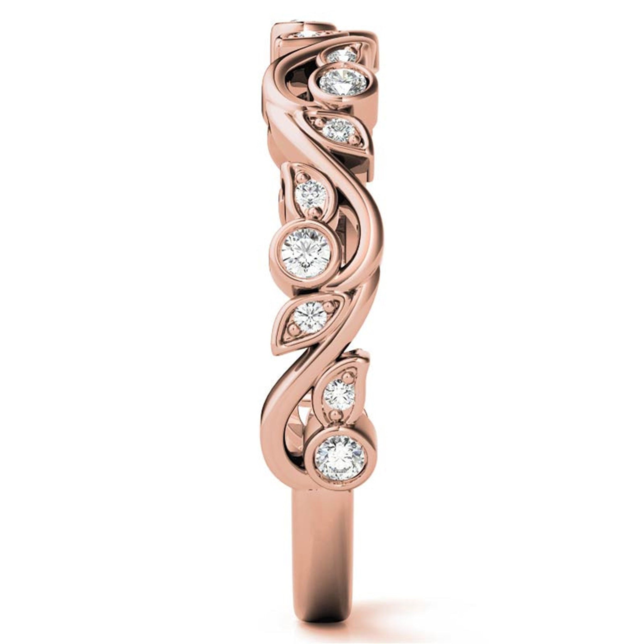 Adjustable Sterling Silver Stunning Rose Gold Floral-Inspired with Leaf Motif Diamond Ring For Women