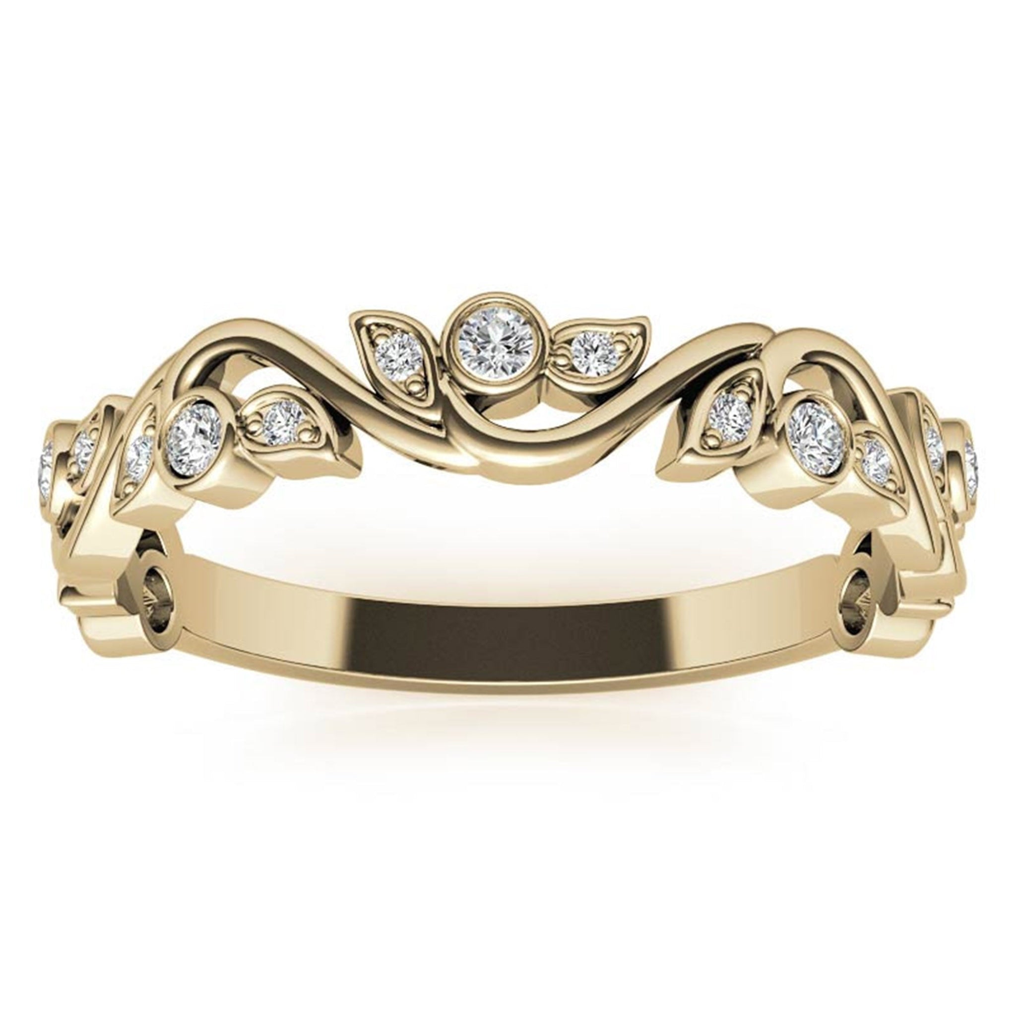Adjustable Sterling Silver Stunning Yellow Gold Floral-Inspired with Leaf Motif Diamond Ring For Women