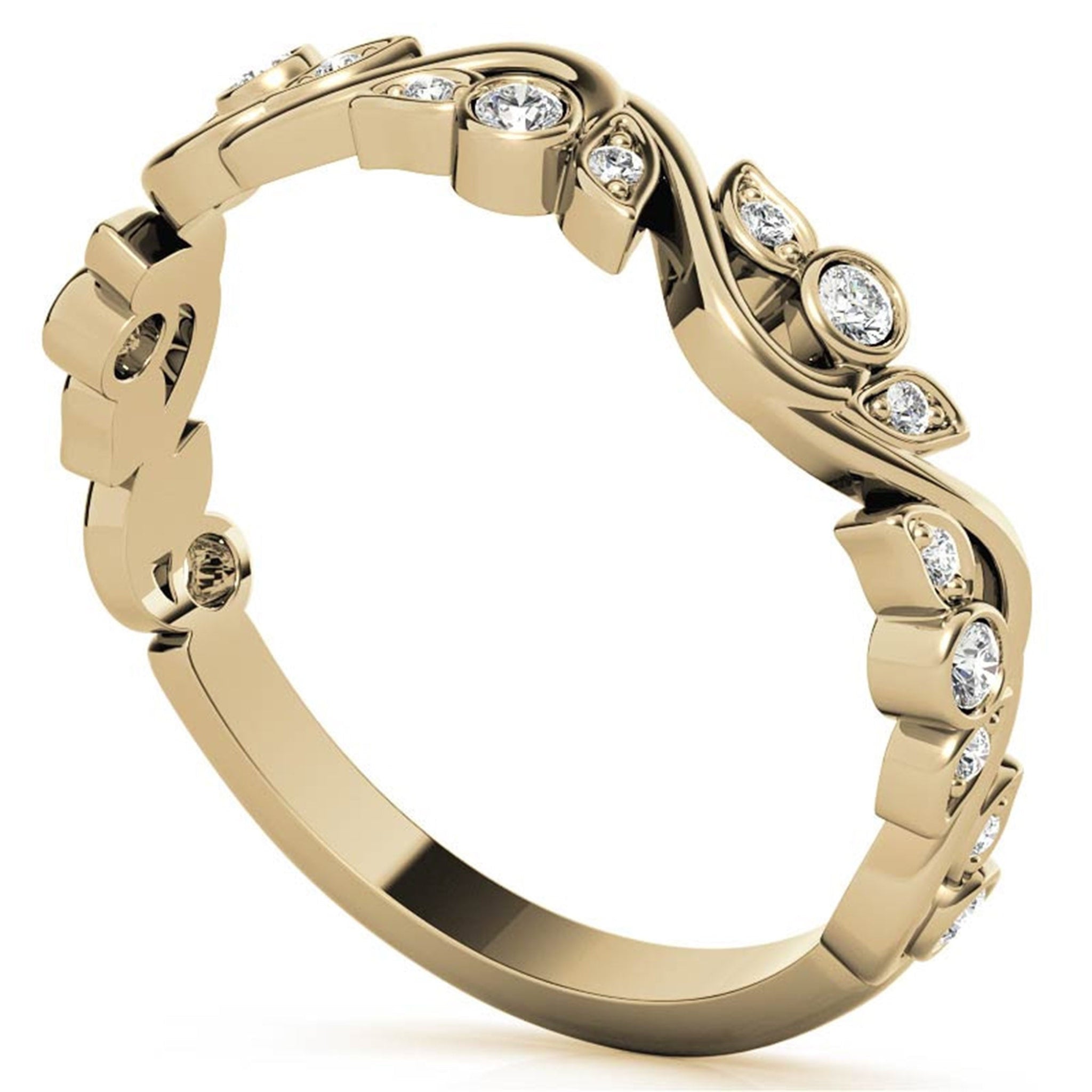 Adjustable Sterling Silver Stunning Yellow Gold Floral-Inspired with Leaf Motif Diamond Ring For Women