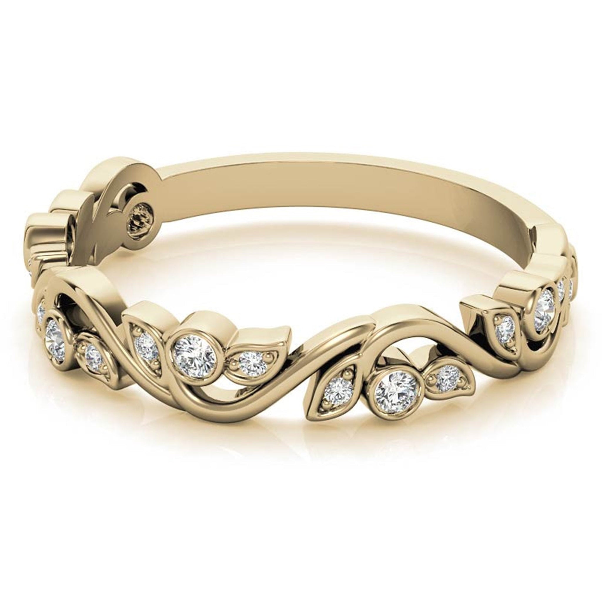 Adjustable Sterling Silver Stunning Yellow Gold Floral-Inspired with Leaf Motif Diamond Ring For Women