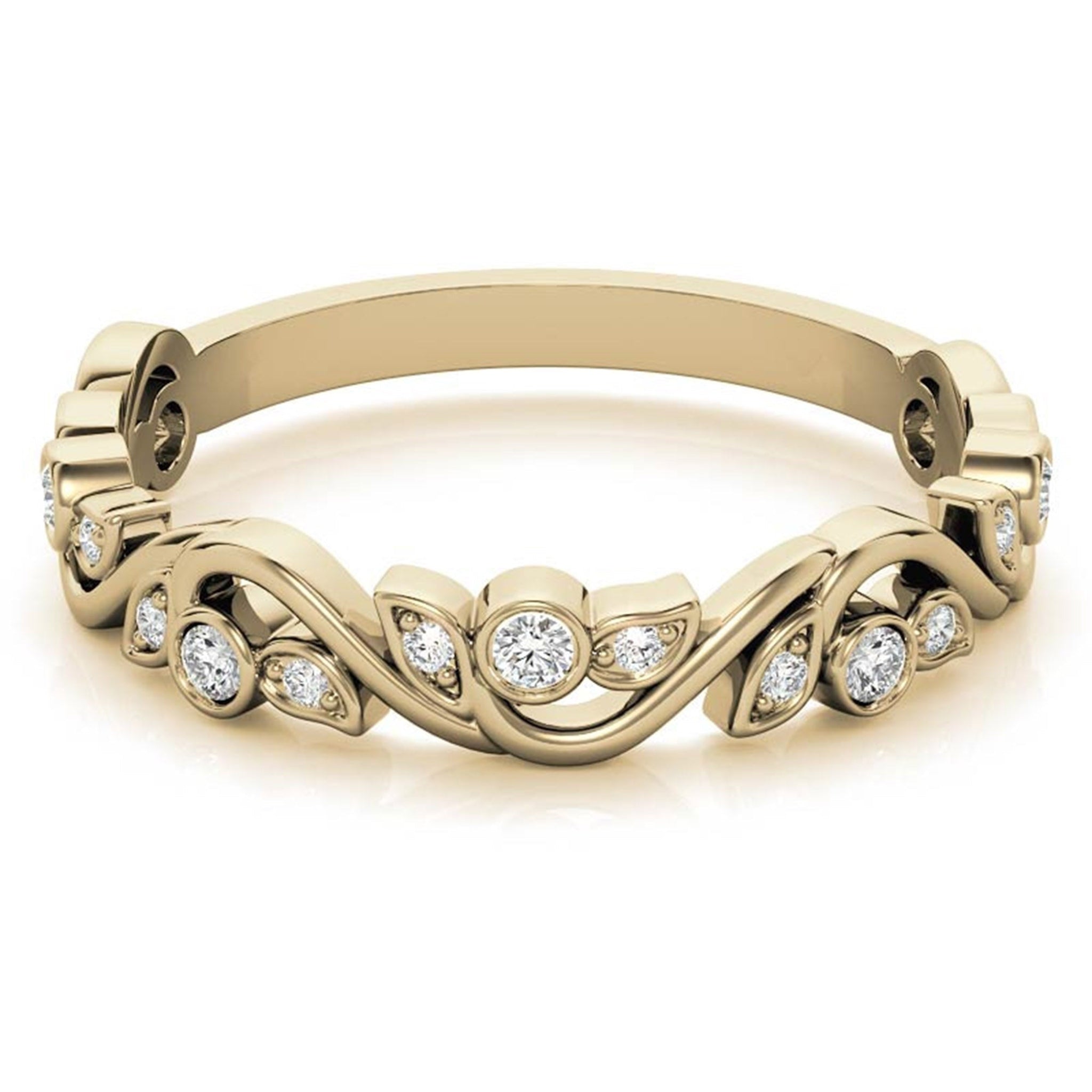 Adjustable Sterling Silver Stunning Yellow Gold Floral-Inspired with Leaf Motif Diamond Ring For Women