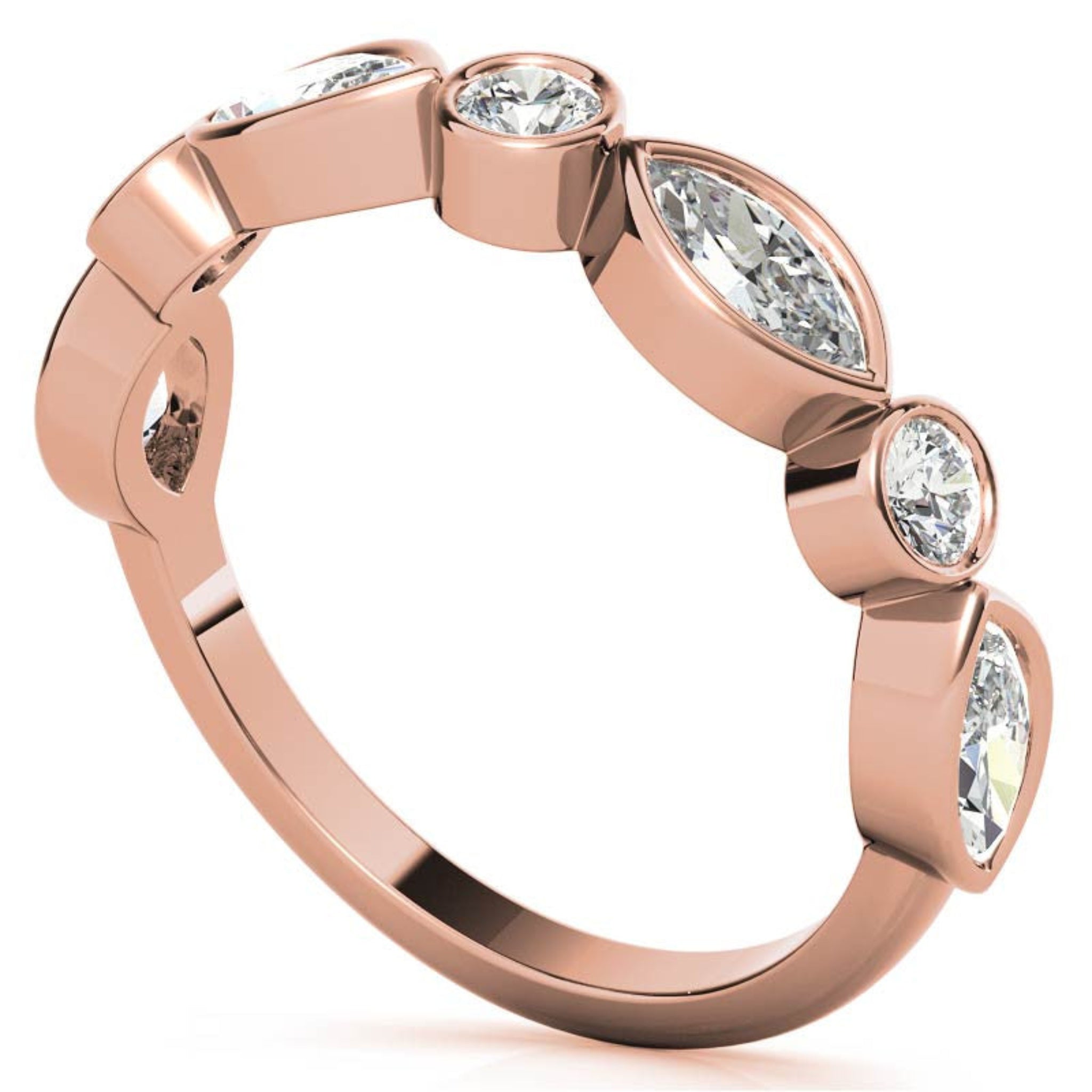 Rose Gold Silver Dual-Shape Milgrain Adjustable Marquise Round Ring For Woman