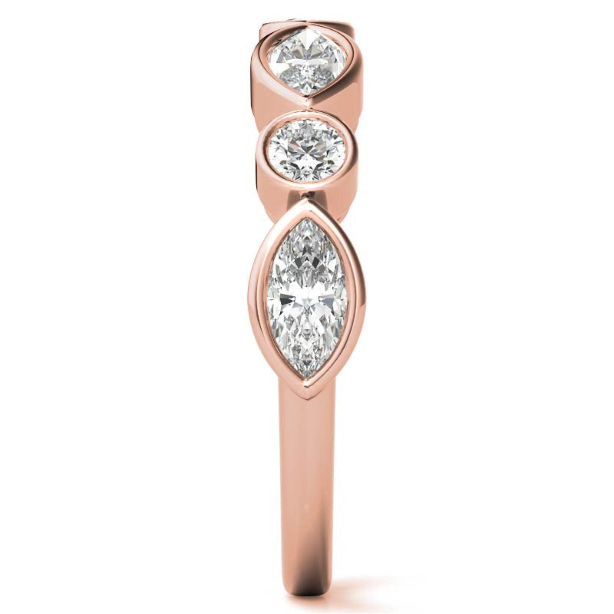 Rose Gold Silver Dual-Shape Milgrain Adjustable Marquise Round Ring For Woman