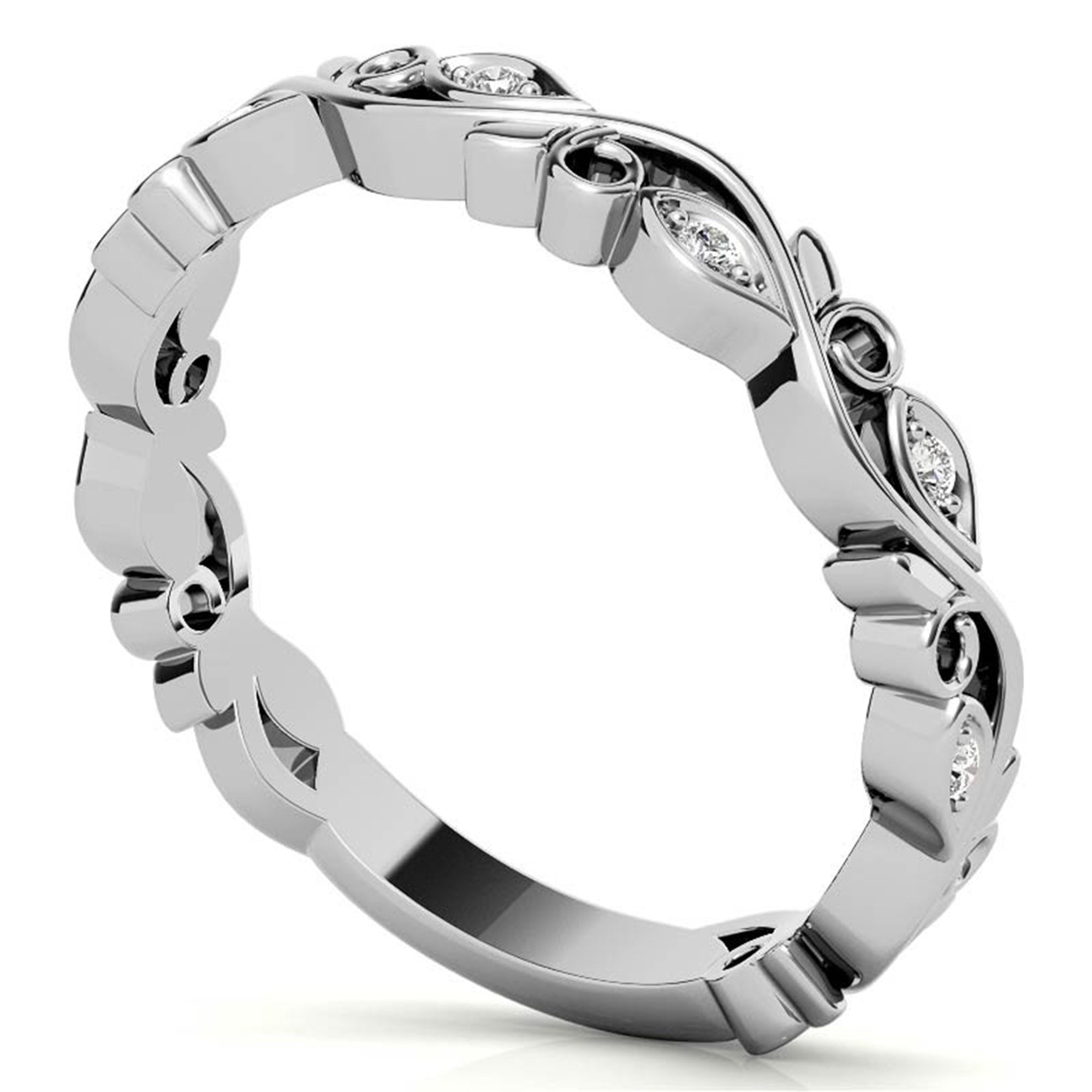 White Gold Silver Delicate Pear-Cut Adjustable Leafy Luxe Motif Ring For Woman