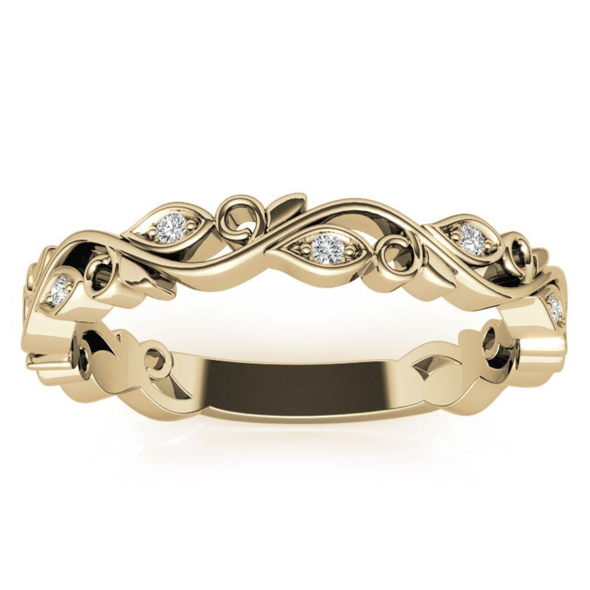 Yellow Gold Silver Stackable Pear-cut Adjustable Curved Leafy Luxe Motif Ring For Woman